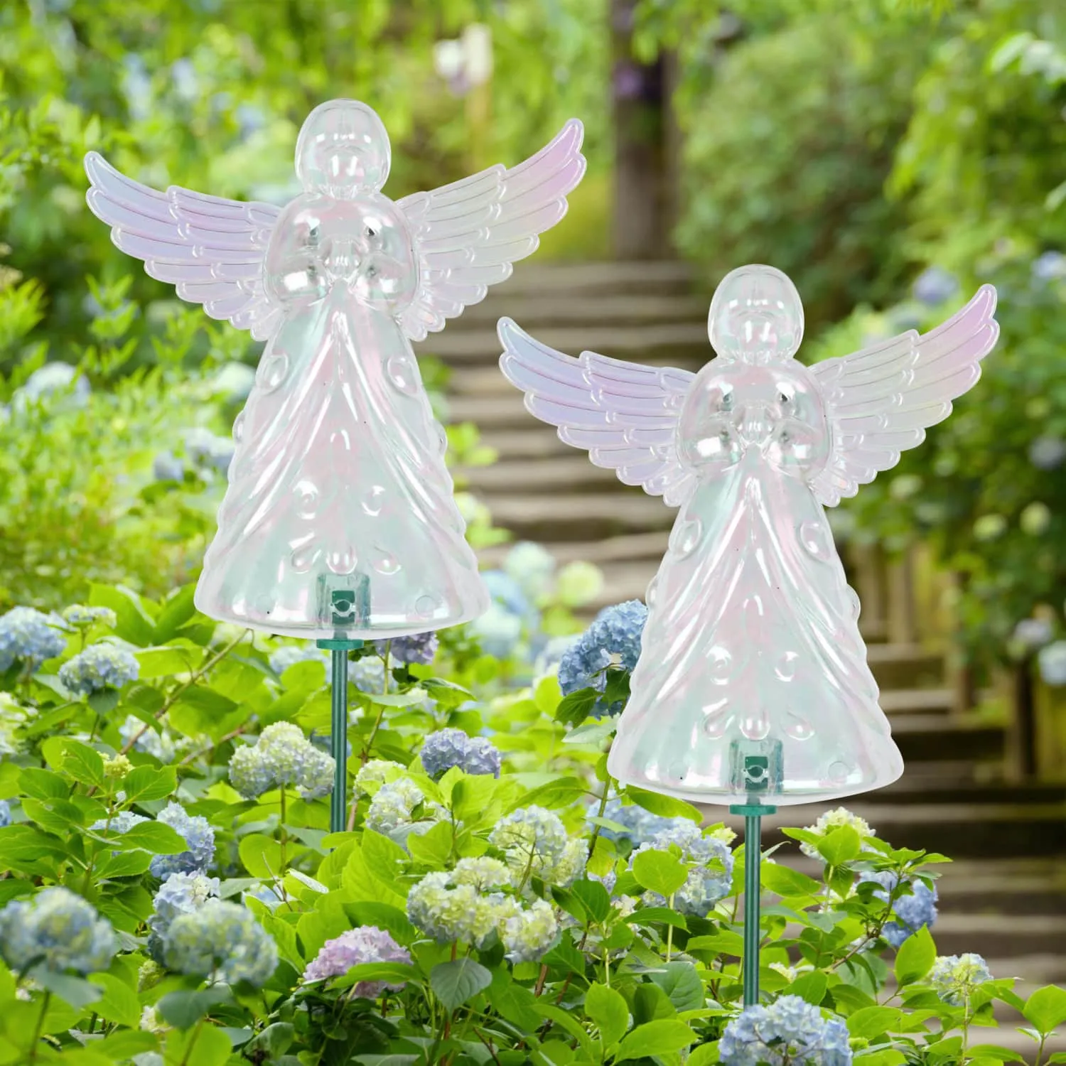 2 Piece Clear Angel WindyWing Garden Stakes, 4.5 by 30 Inches