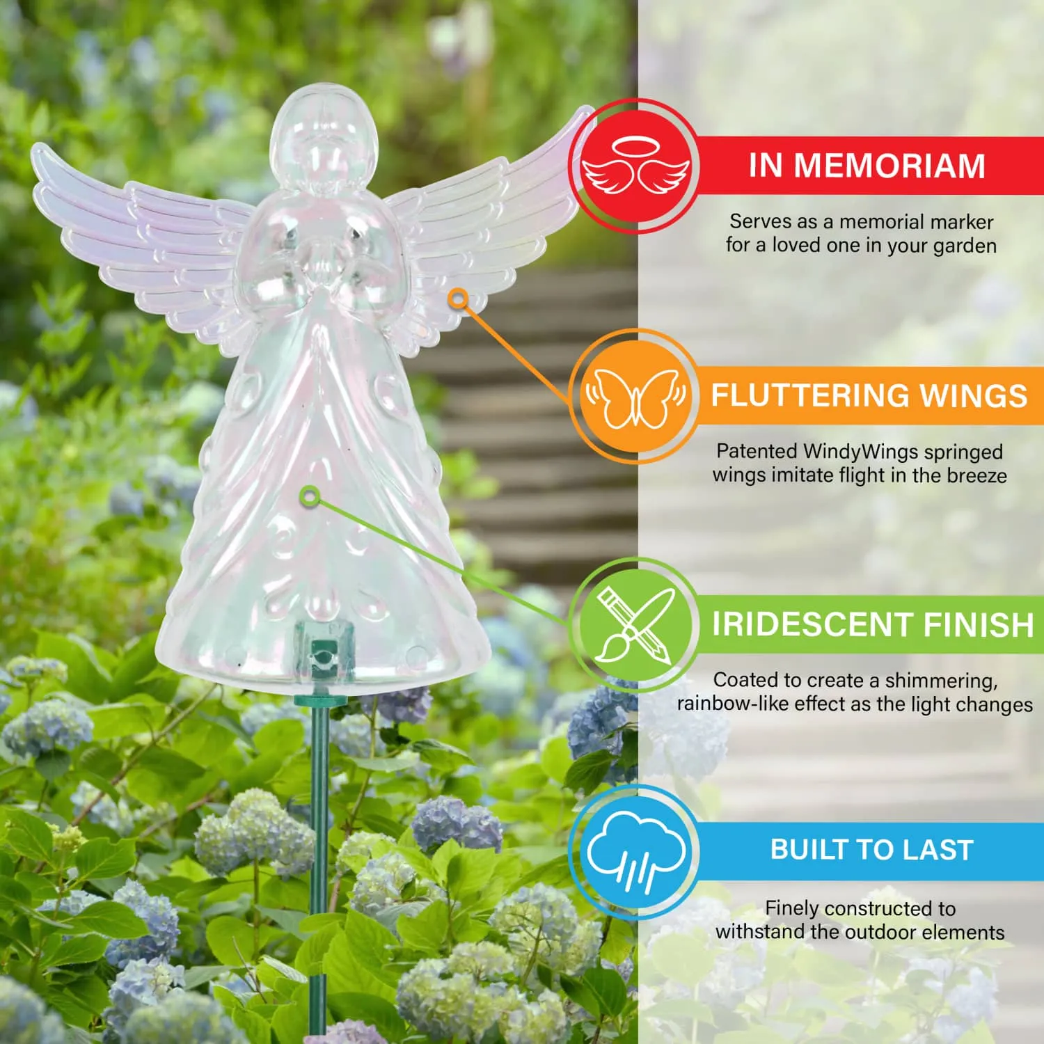 2 Piece Clear Angel WindyWing Garden Stakes, 4.5 by 30 Inches