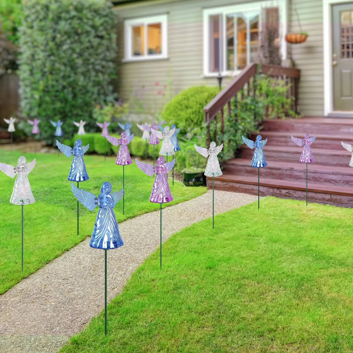 2 Piece Clear Angel WindyWing Garden Stakes, 4.5 by 30 Inches