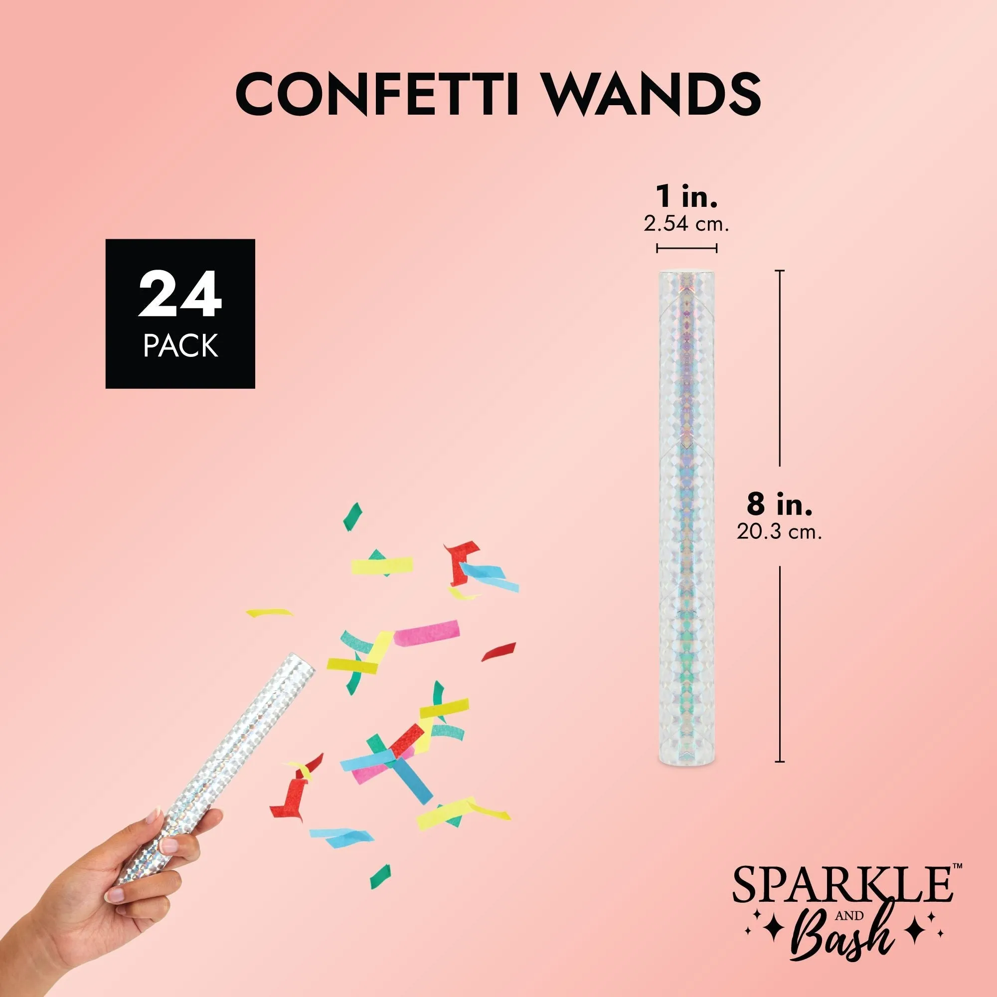 24 Pack Rainbow Confetti Flutter Sticks for Birthdays, Party Confetti Shakers (1 x 8 In)