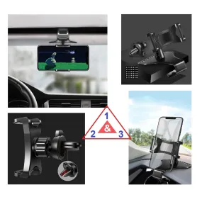 3 in 1 Car GPS Smartphone Holder: Dashboard / Visor Clamp   AC Grid Clip for Intex cloud Force - Black