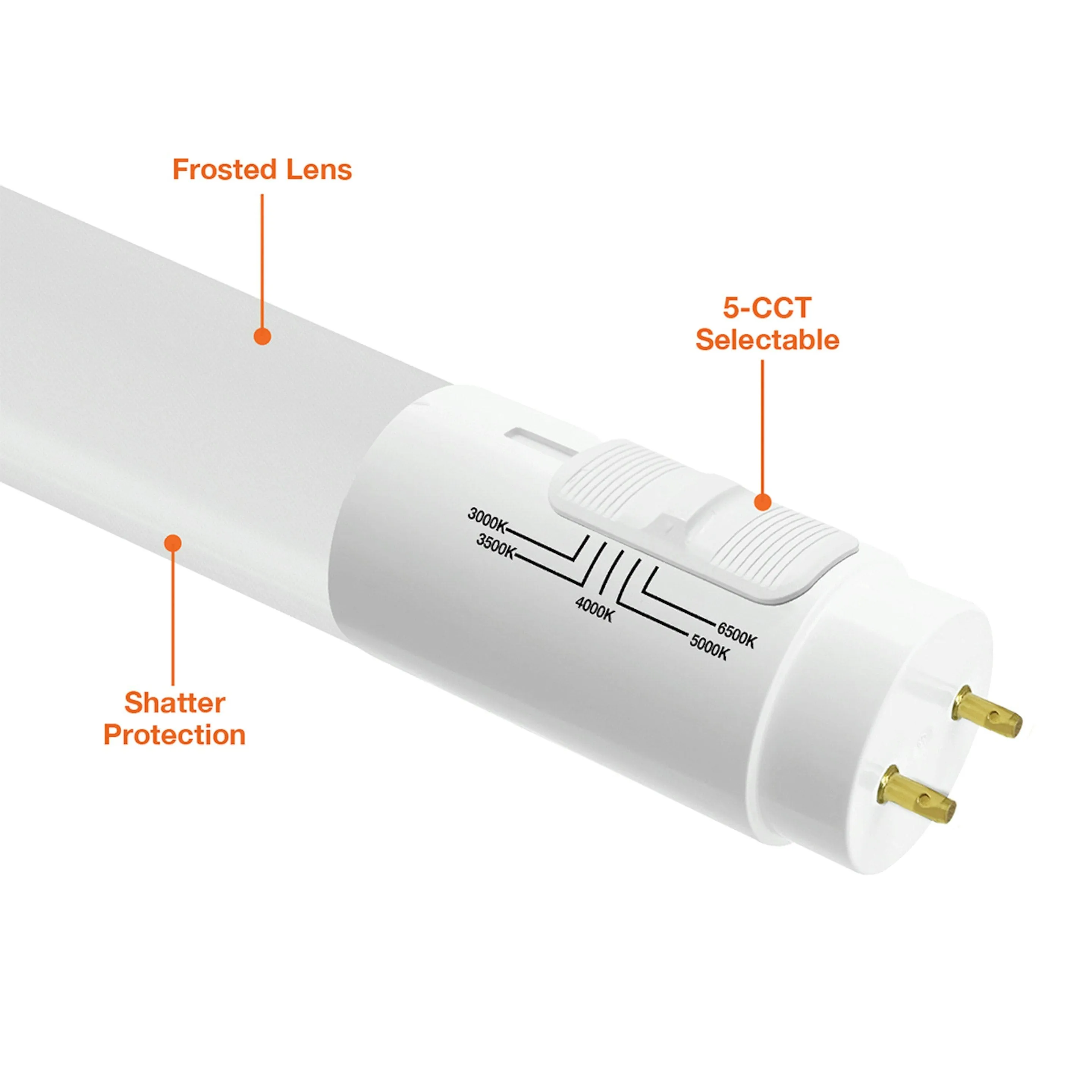 3ft 12W T8 LED Tube - Hybrid Type A B Ballast - 5-CCT Selectable - G13 Medium BiPin - 1,500 Lm - 30 Pack