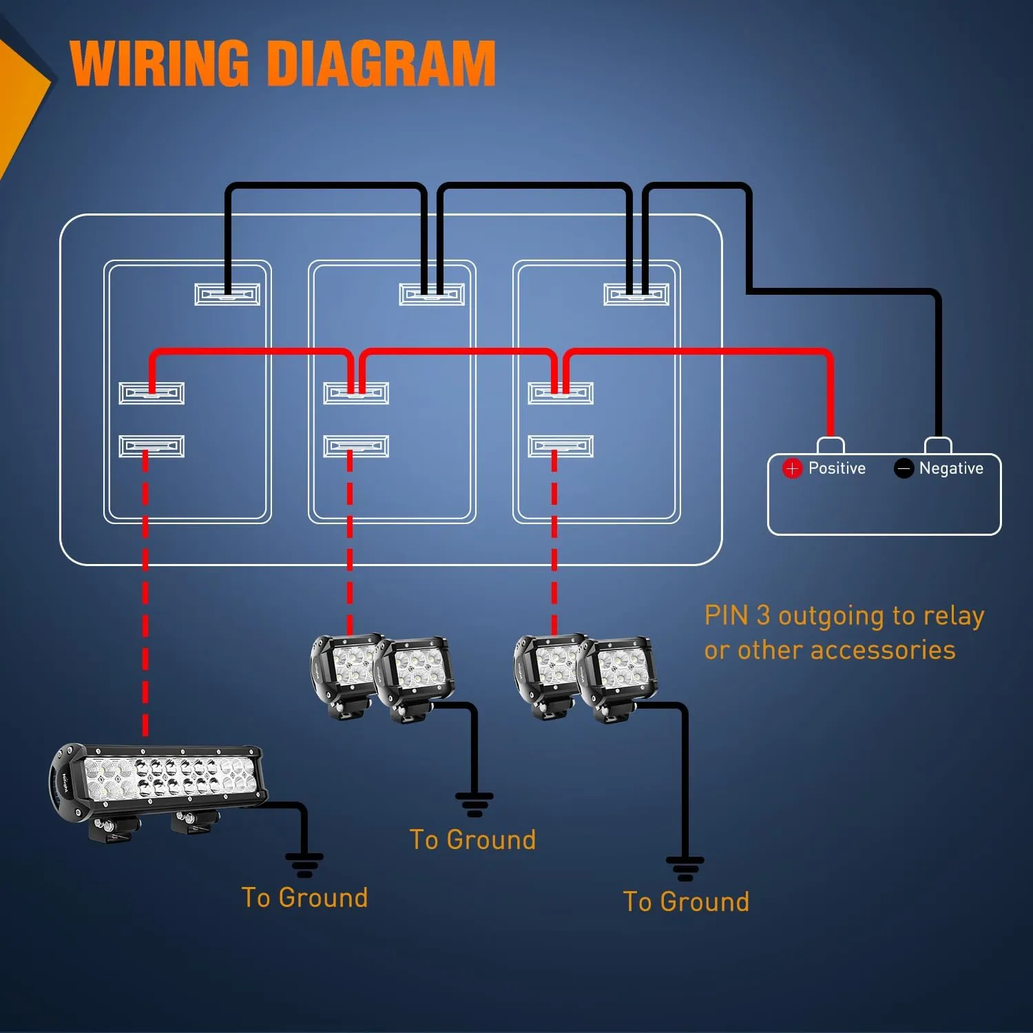 6Gang Aluminum 3Pin ON/Off Blue Led Rocker Switch Panel
