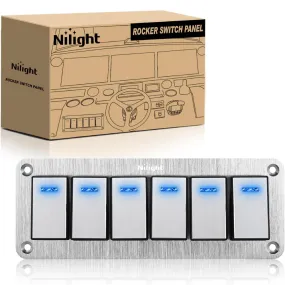 6Gang Aluminum 3Pin ON/Off Blue Led Rocker Switch Panel