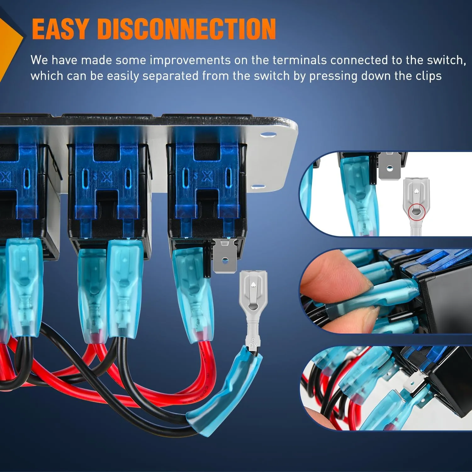 6Gang Aluminum 3Pin ON/Off Blue Led Rocker Switch Panel