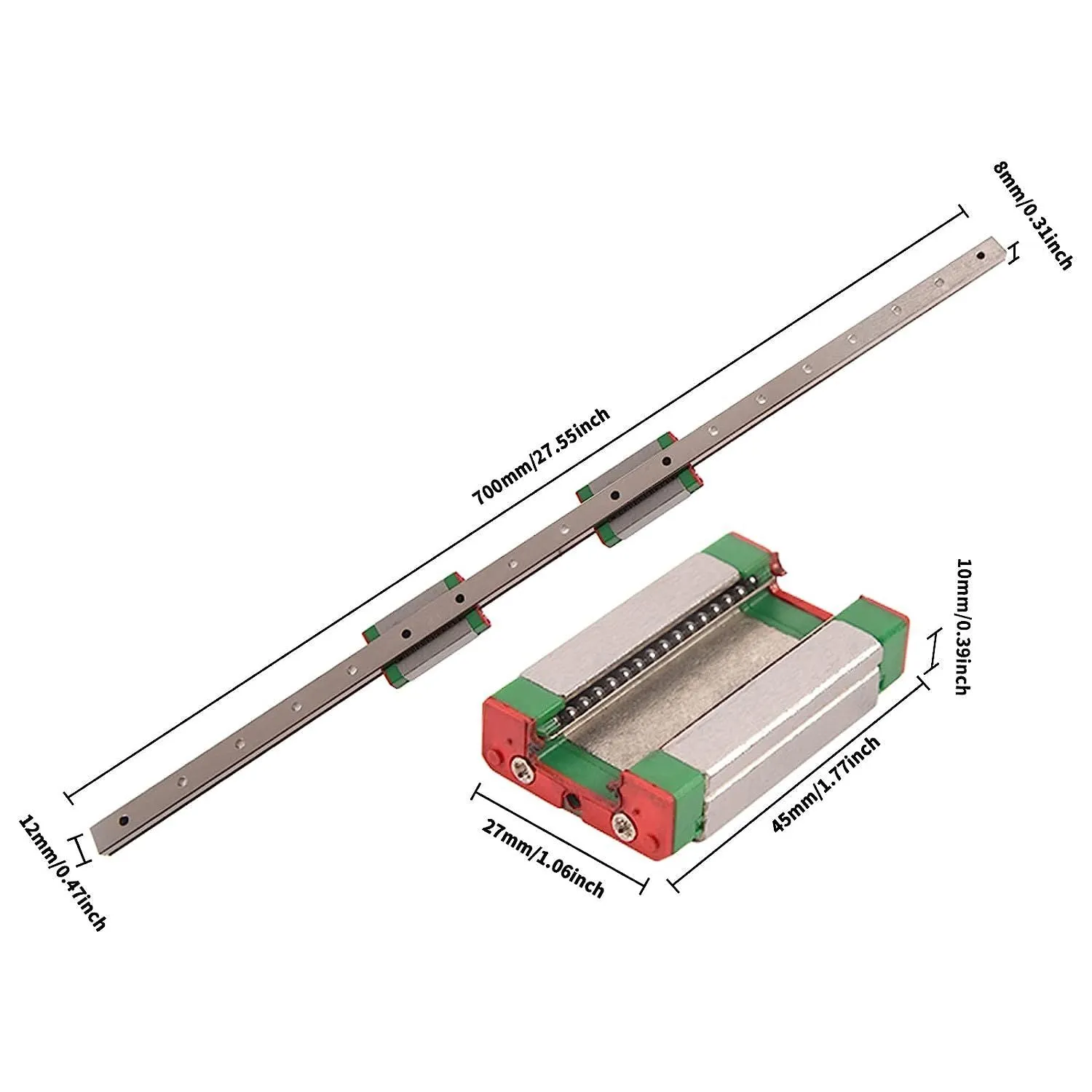 700mm Linear Rail Guide MGN12 Linear Rail with 2 Stainless Steel