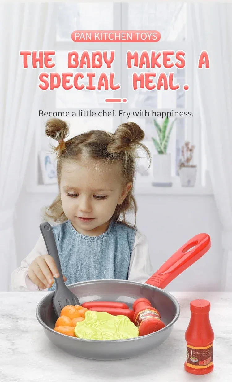 8PCS Children Kitchen Food Toys Simulation Cookware Game Set Pretend Play Pot Steak Vegetable Bread Hot Dog Omelette Kids Gift