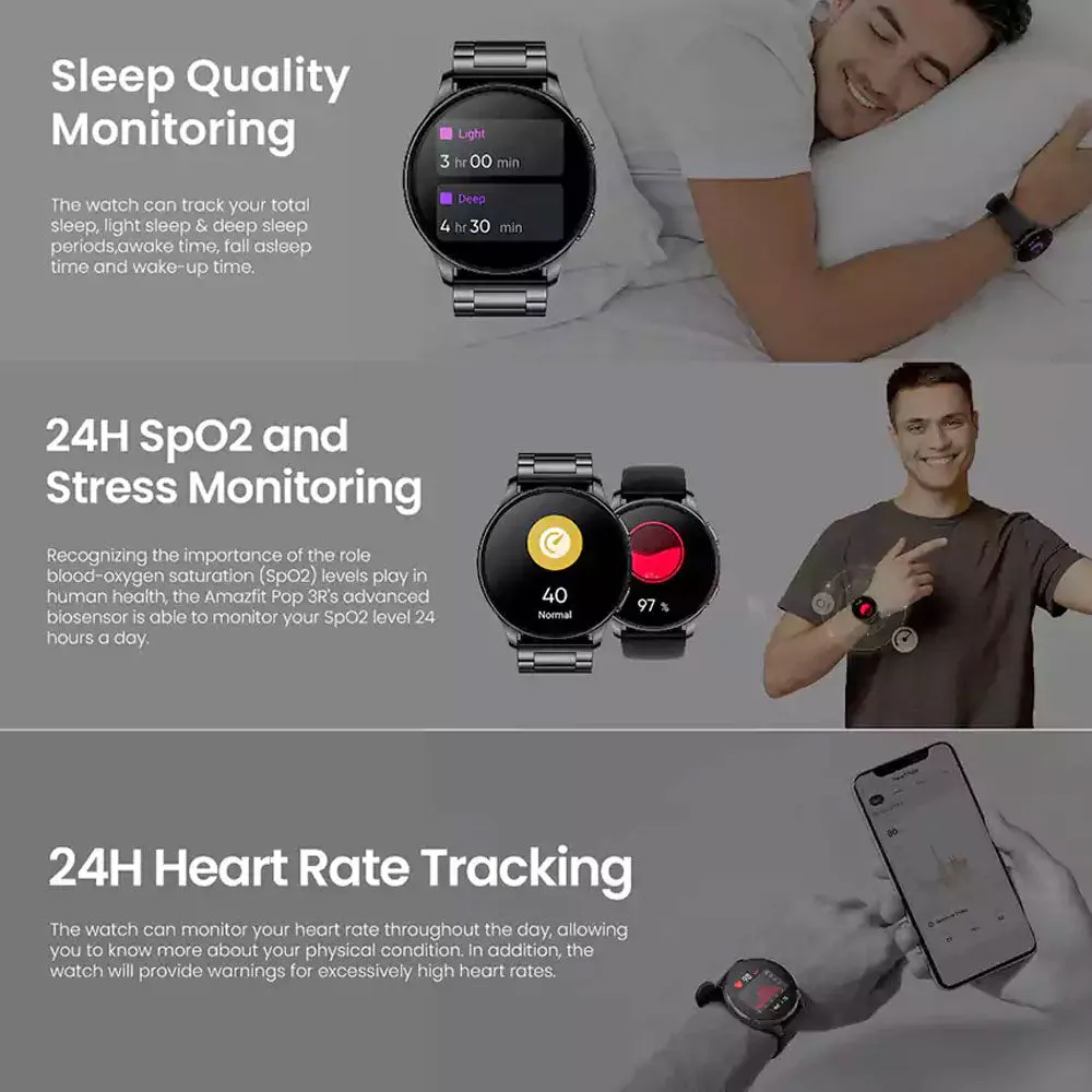 Amazfit Pop 3R Smart Watch (45.5mm) Black Case With Black Silicone Strap