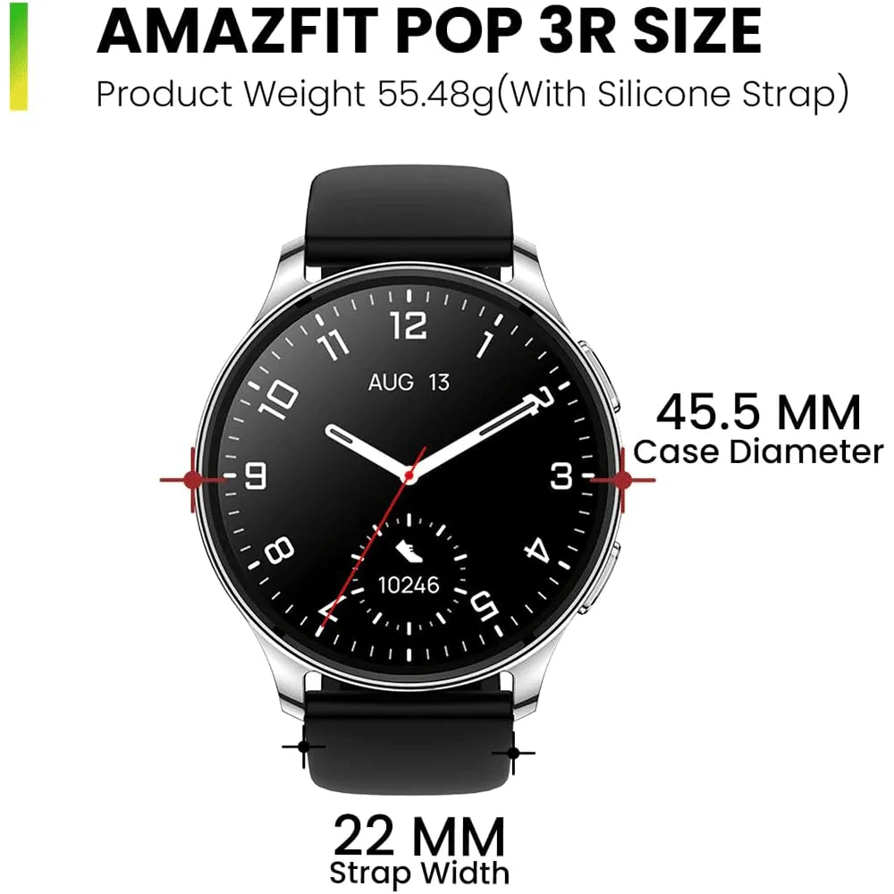 Amazfit Pop 3R Smart Watch (45.5mm) Silver Case With Black Silicone Strap