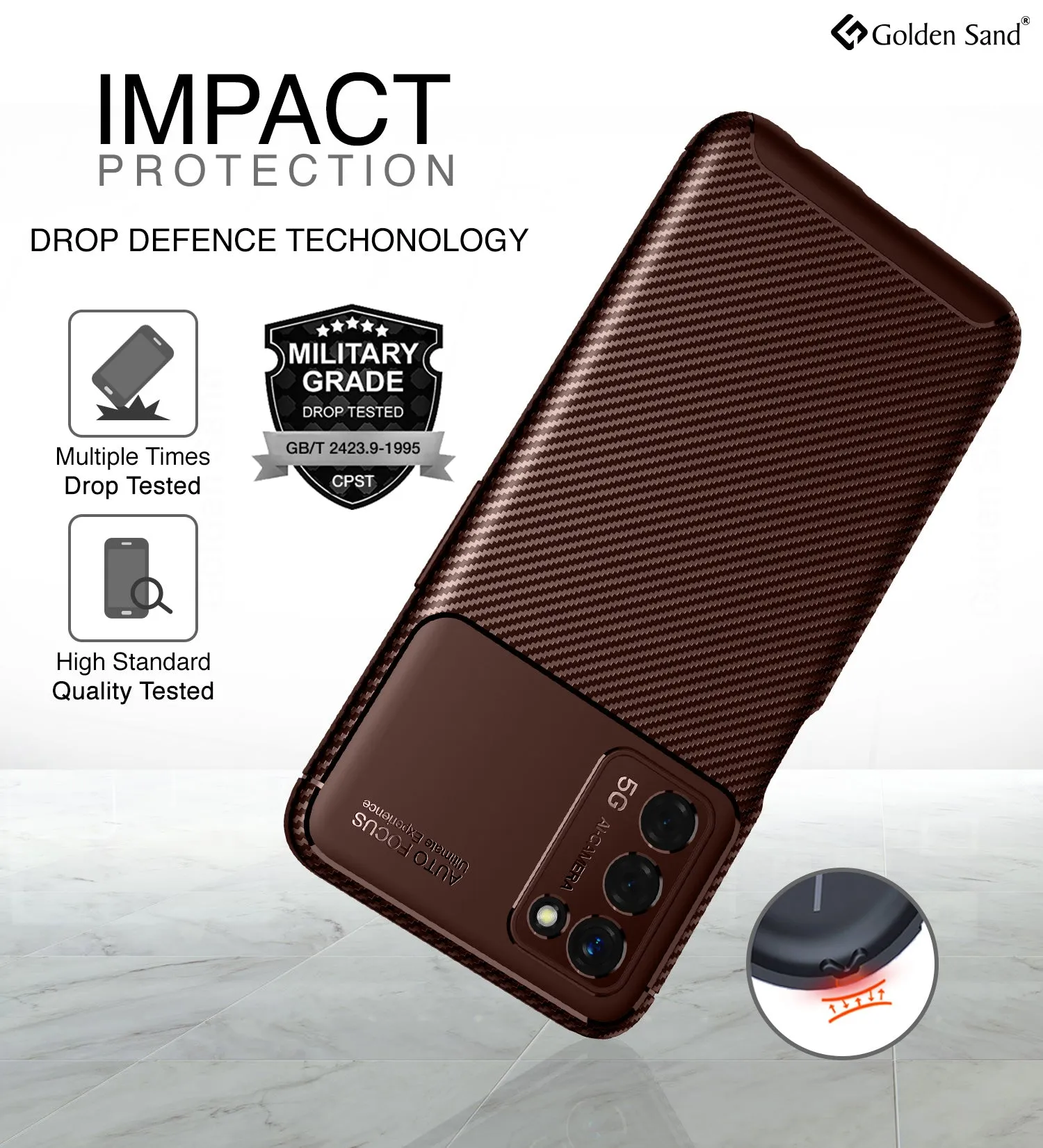 Aramid Fibre Series Shockproof Armor Back Case for Oppo A53s 5G, 6.52 inch, Brown