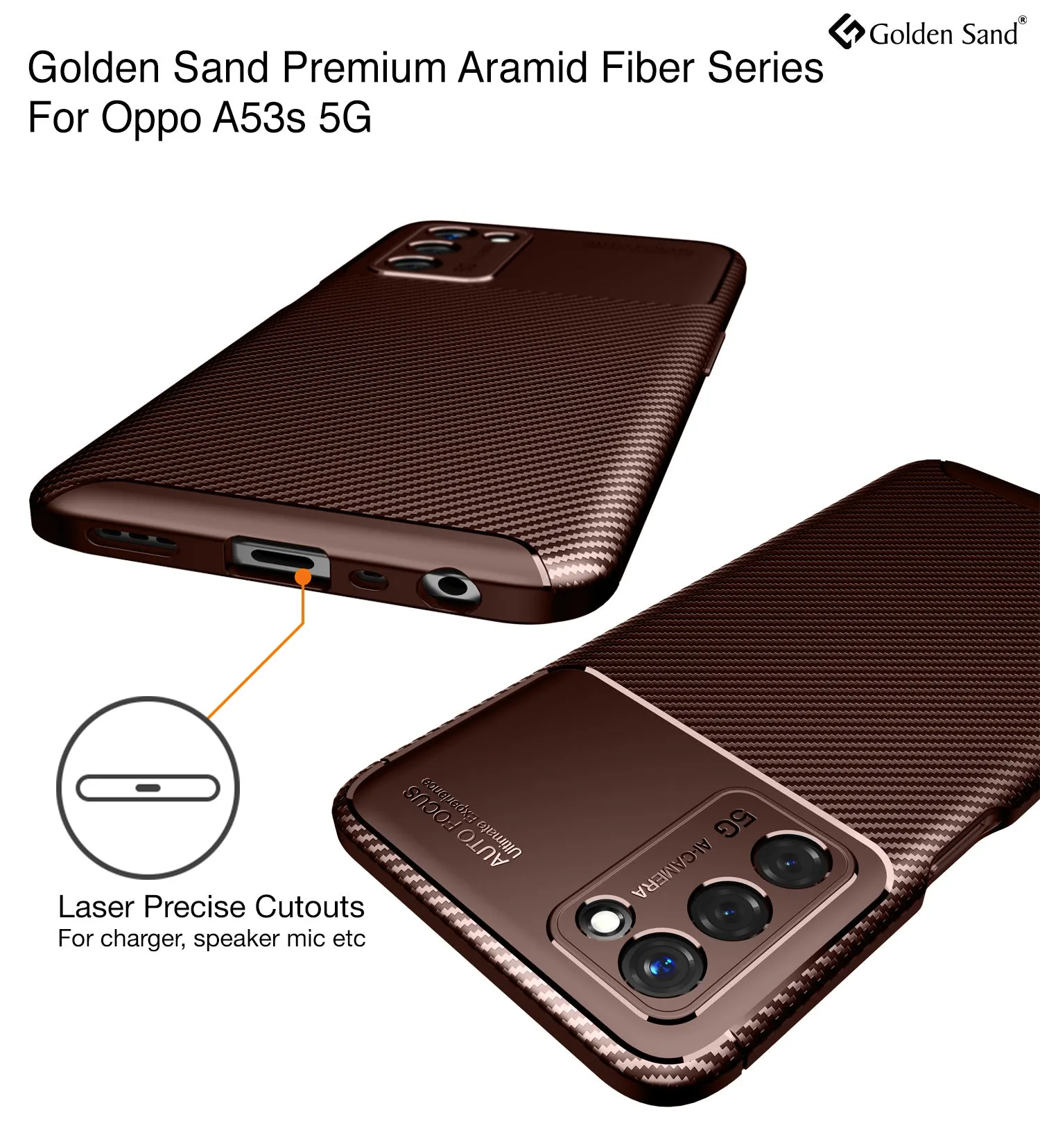 Aramid Fibre Series Shockproof Armor Back Case for Oppo A53s 5G, 6.52 inch, Brown