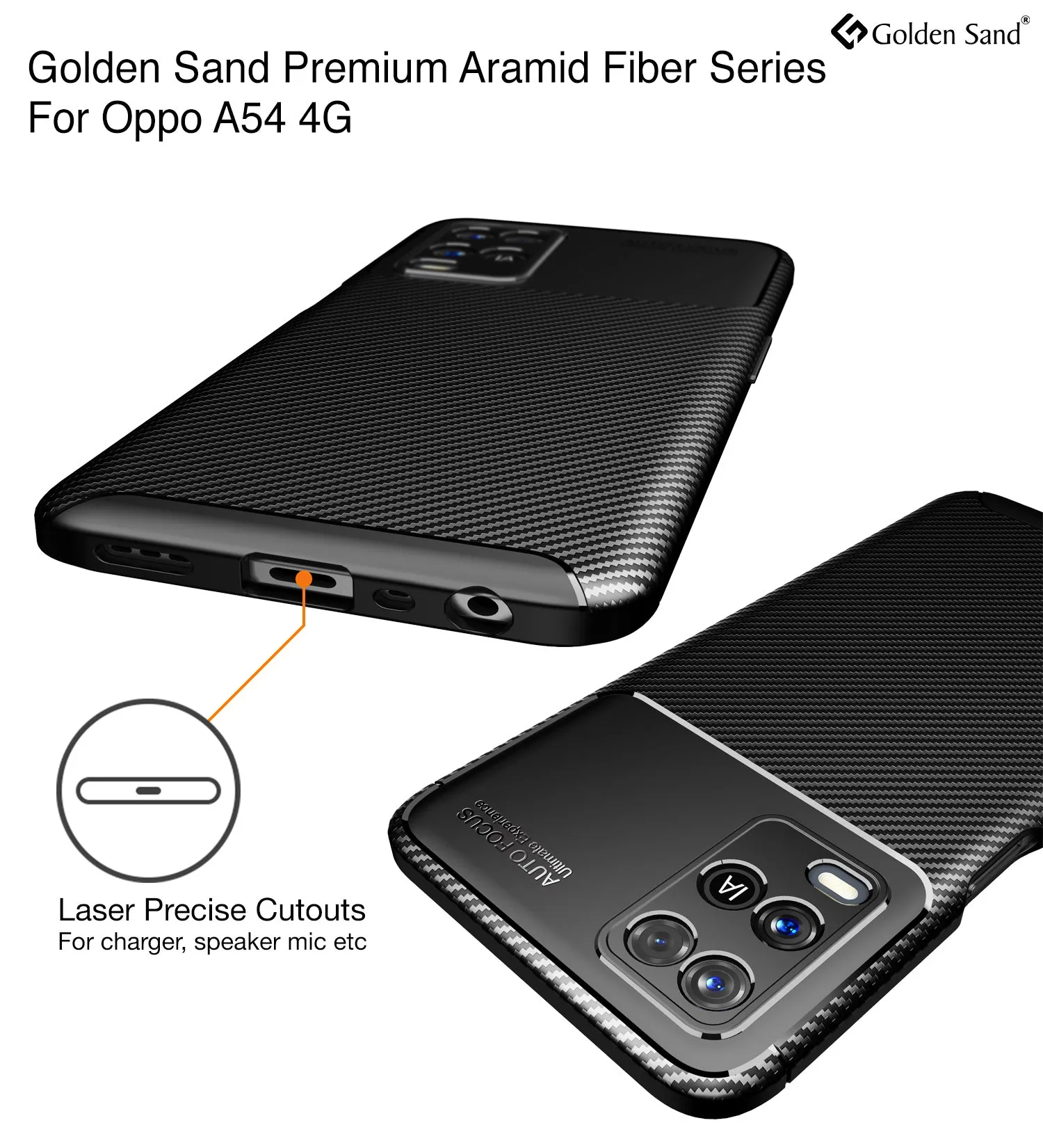 Aramid Fibre Series Shockproof Armor Back Case for Oppo A54 4G, 6.51 inch, Black