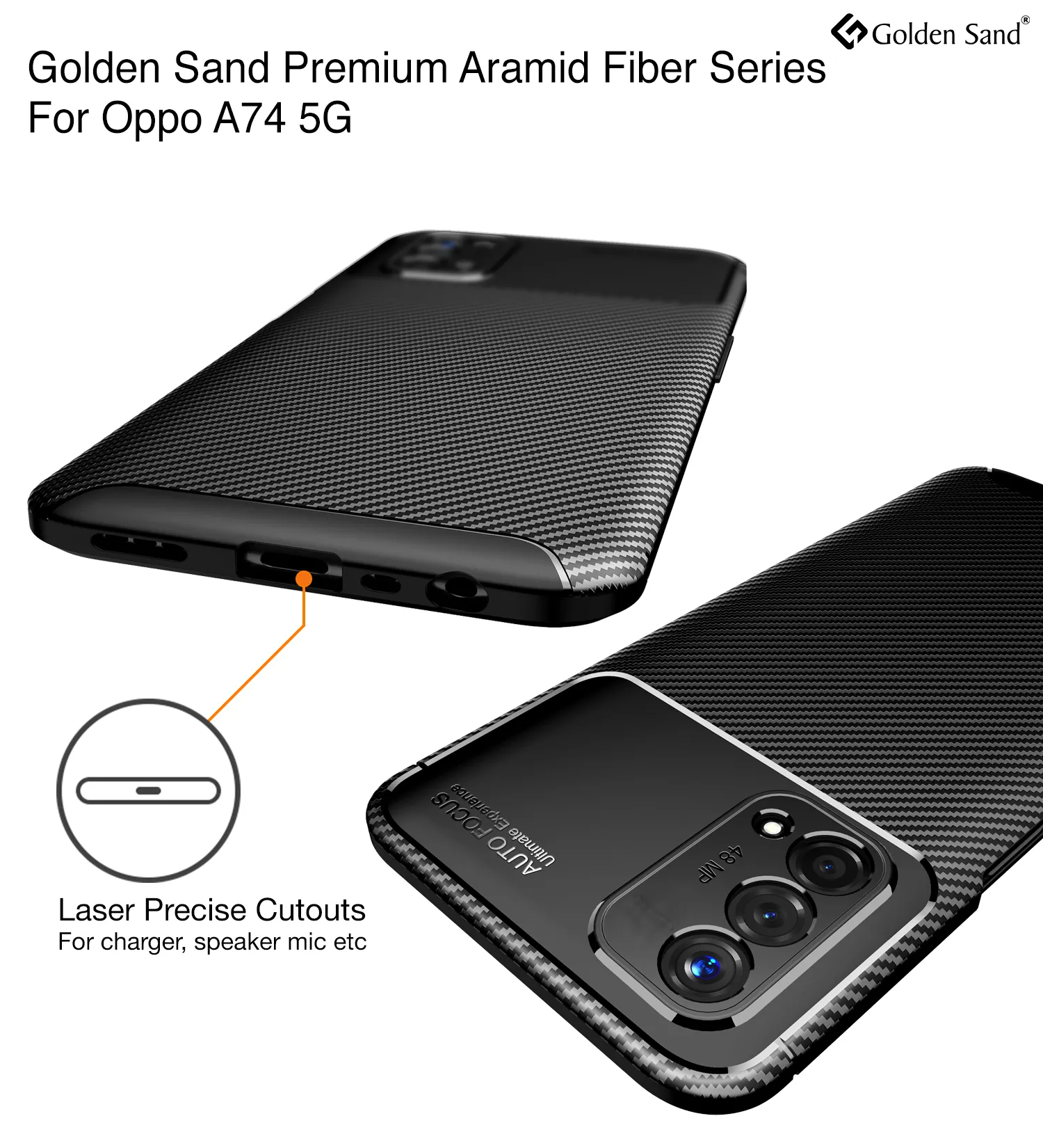 Aramid Fibre Series Shockproof Armor Back Case for Oppo A74 5G, 6.5 inch, Black