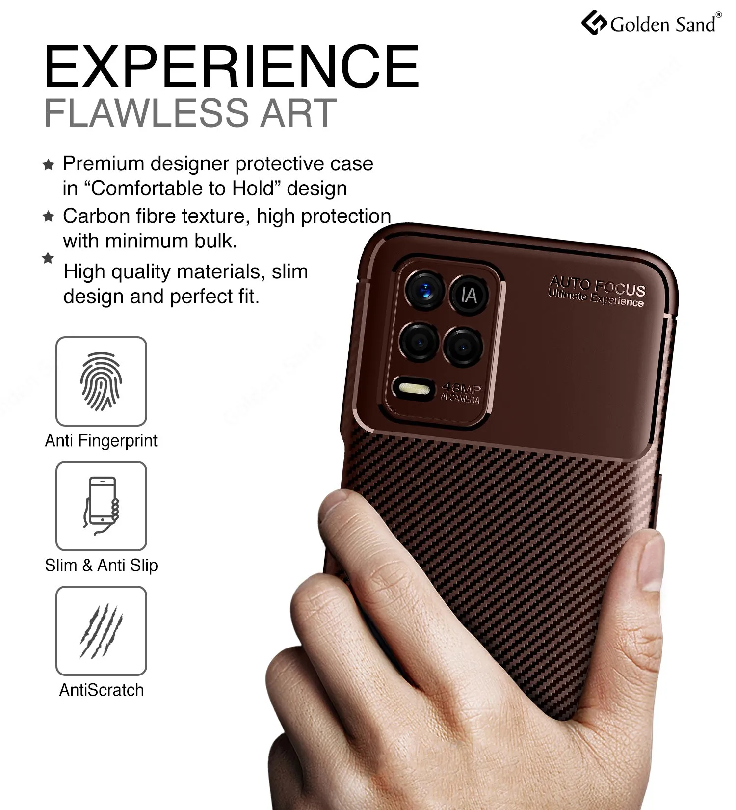 Aramid Fibre Series Shockproof Armor Back Case for Realme 9 5G, Realme 8 5G, Realme Narzo 30 5G, 6.5 inch, Brown