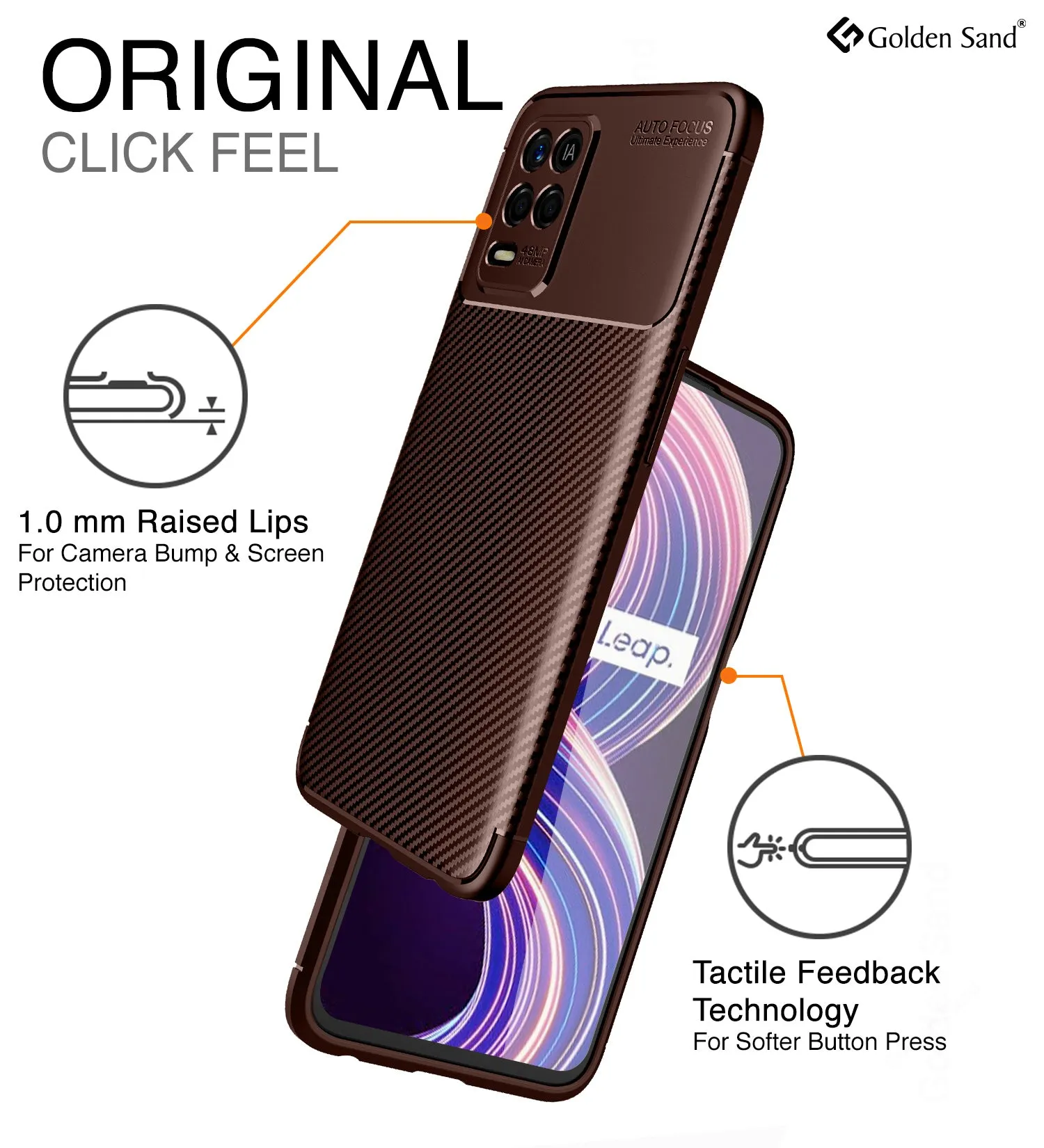 Aramid Fibre Series Shockproof Armor Back Case for Realme 9 5G, Realme 8 5G, Realme Narzo 30 5G, 6.5 inch, Brown