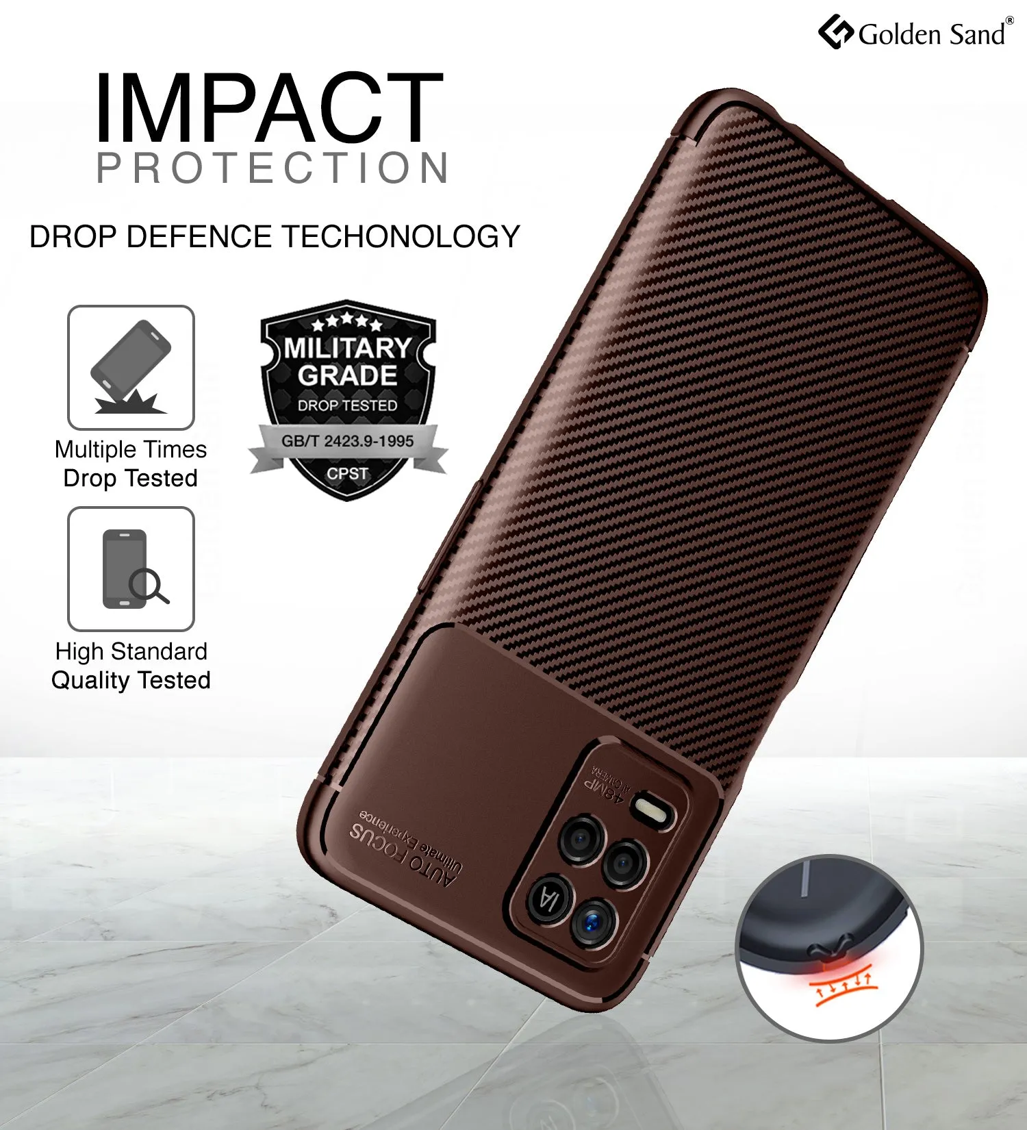 Aramid Fibre Series Shockproof Armor Back Case for Realme 9 5G, Realme 8 5G, Realme Narzo 30 5G, 6.5 inch, Brown