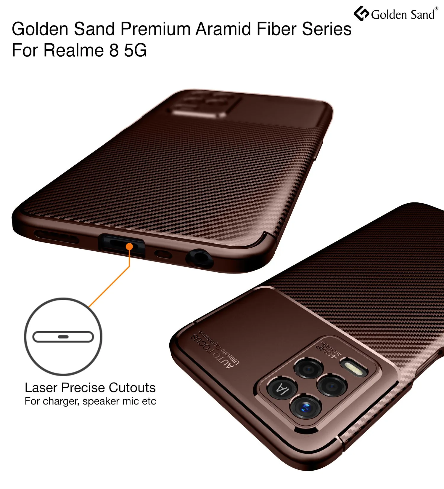 Aramid Fibre Series Shockproof Armor Back Case for Realme 9 5G, Realme 8 5G, Realme Narzo 30 5G, 6.5 inch, Brown