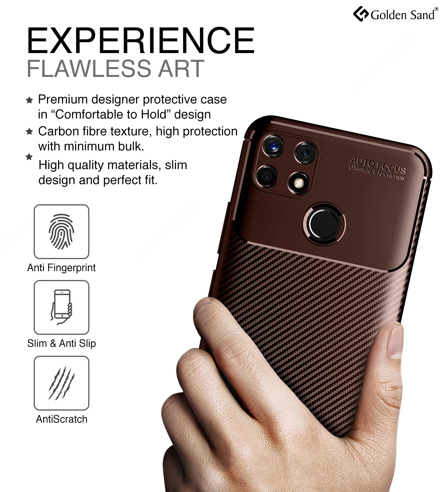 Aramid Fibre Series Shockproof Armor Back Case for Realme Narzo 30A, Realme C25, Realme C25s, 6.5 inch, Brown