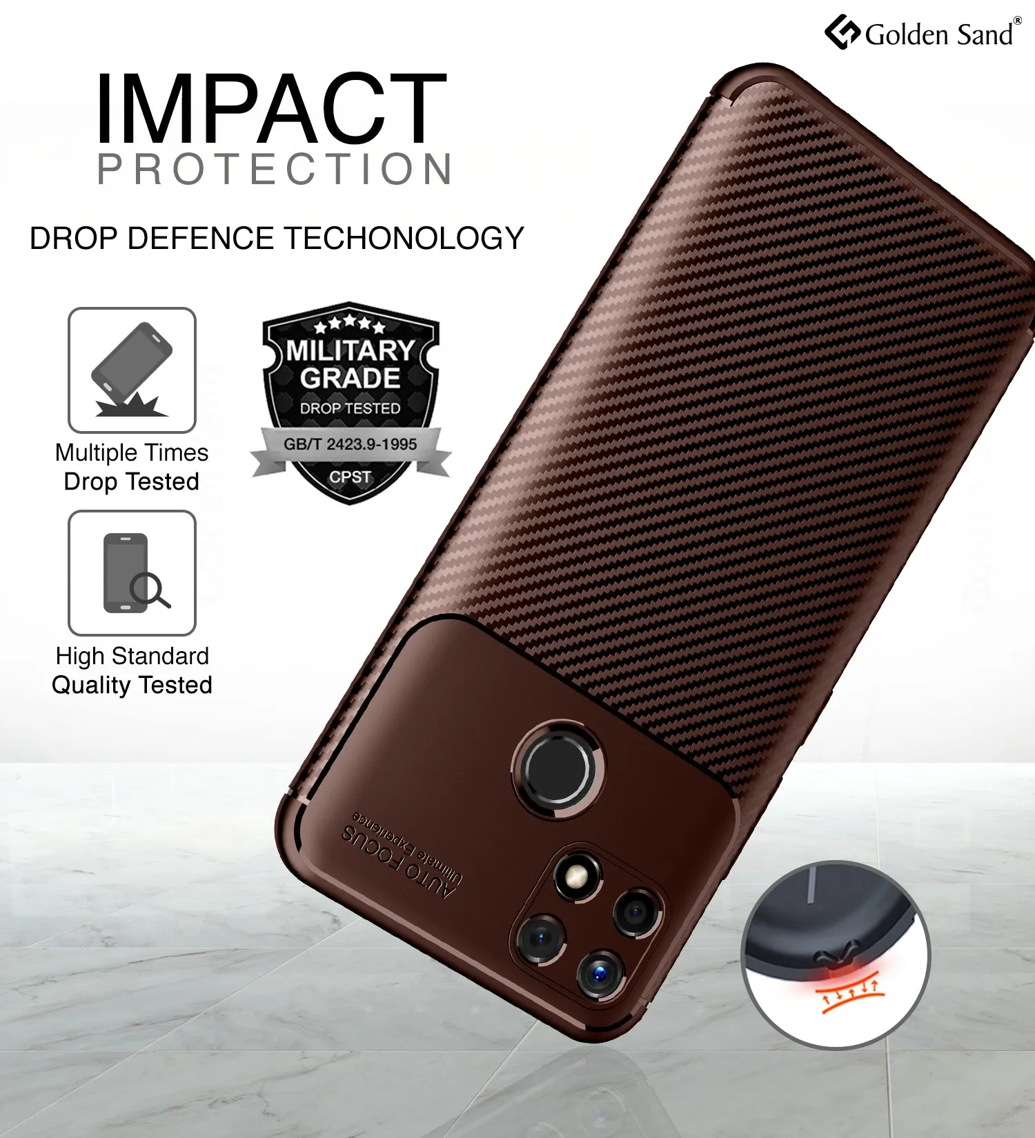 Aramid Fibre Series Shockproof Armor Back Case for Realme Narzo 30A, Realme C25, Realme C25s, 6.5 inch, Brown