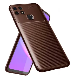 Aramid Fibre Series Shockproof Armor Back Case for Realme Narzo 30A, Realme C25, Realme C25s, 6.5 inch, Brown