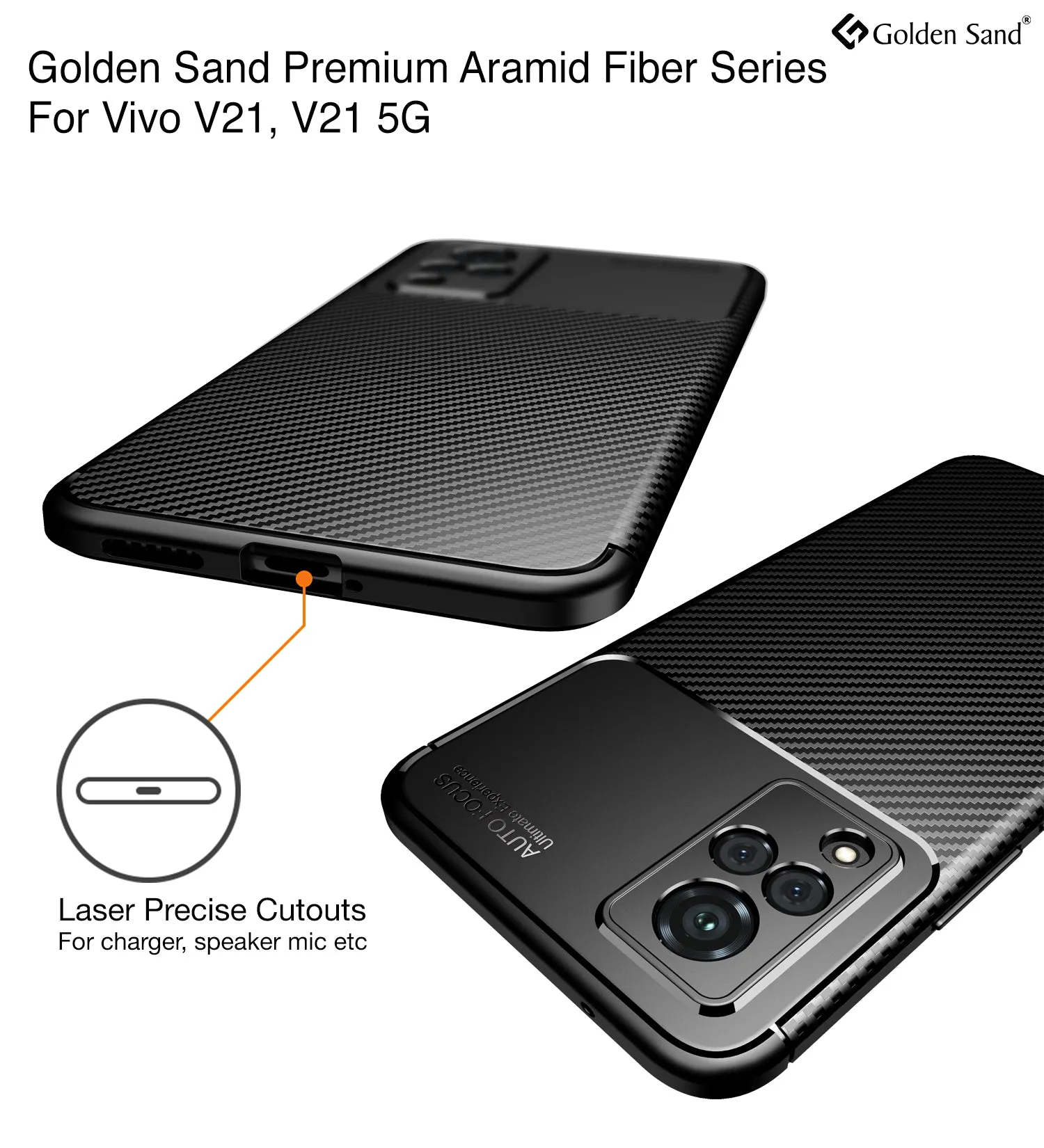 Aramid Fibre Series Shockproof Armor Back Case for Vivo V21, Vivo V21 5G, 6.44 inch, Black
