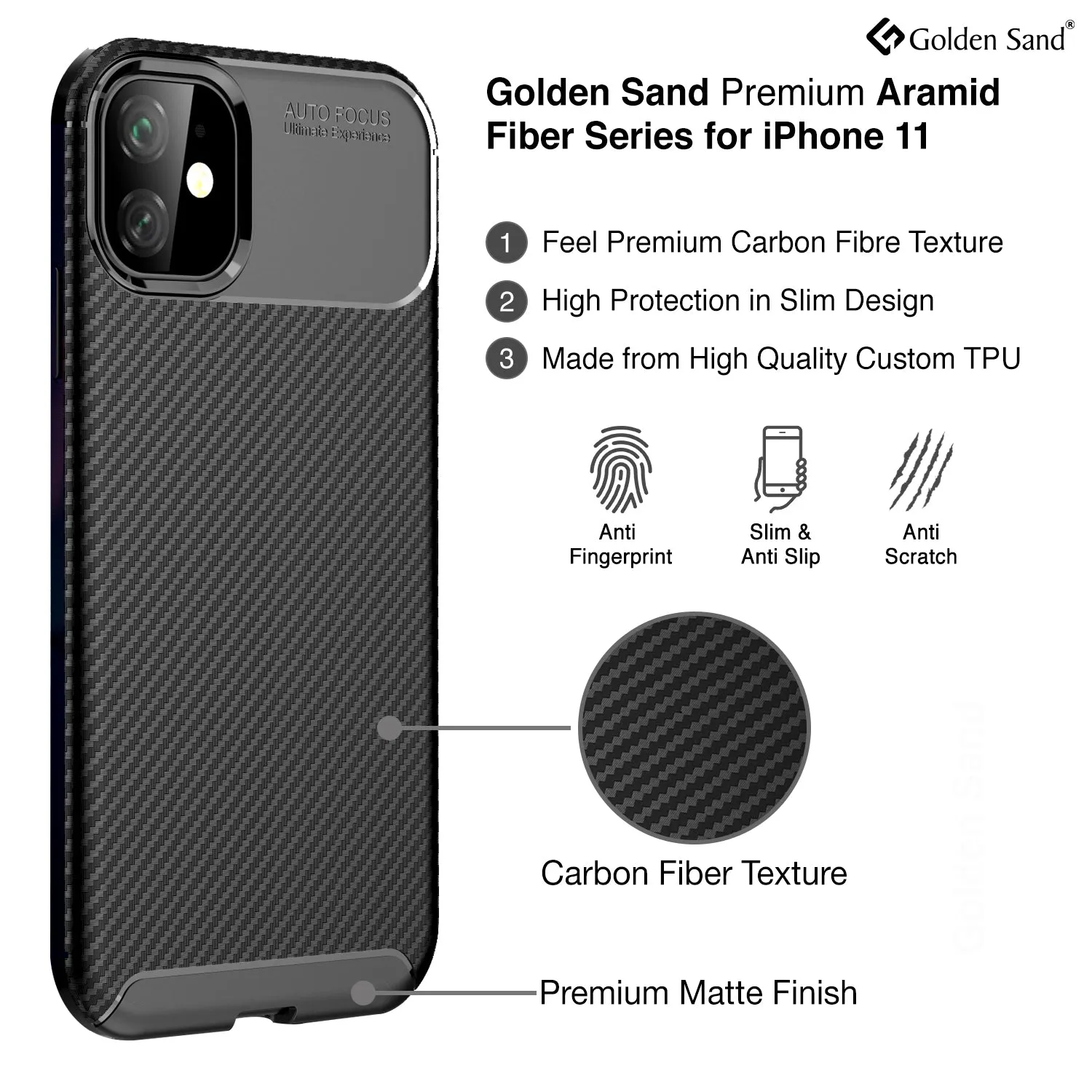 Aramid Fibre Series Shockproof Armor Back Cover for Apple iPhone 11 6.1 inch, Black