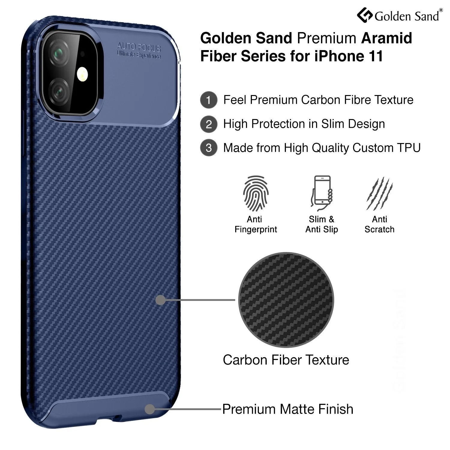 Aramid Fibre Series Shockproof Armor Back Cover for Apple iPhone 11 6.1 inch, Blue