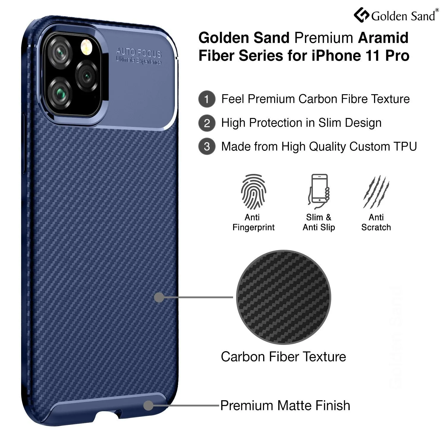 Aramid Fibre Series Shockproof Armor Back Cover for Apple iPhone 11 Pro 5.8 inch, Blue