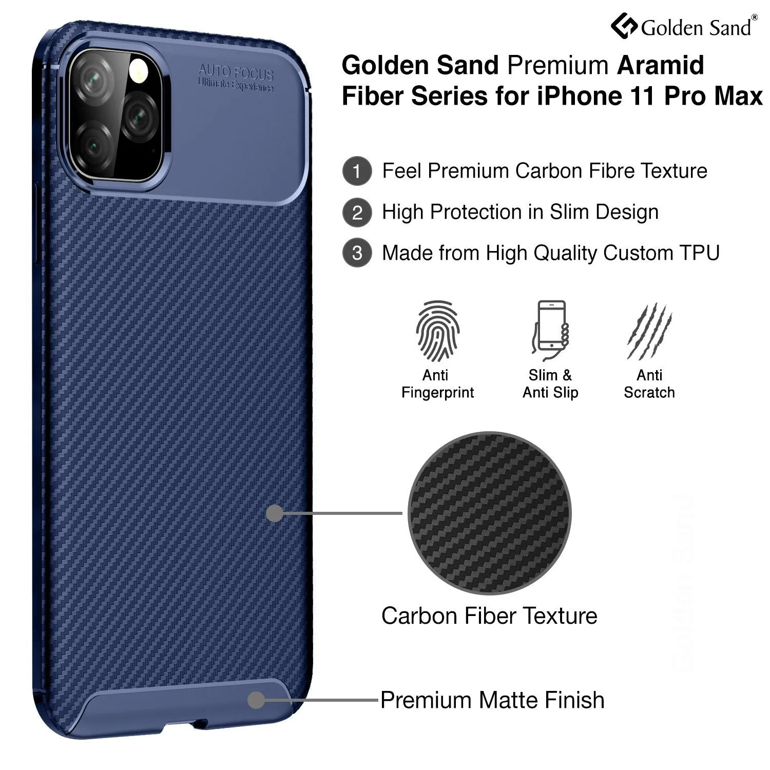 Aramid Fibre Series Shockproof Armor Back Cover for Apple iPhone 11 Pro Max 6.5 inch, Blue