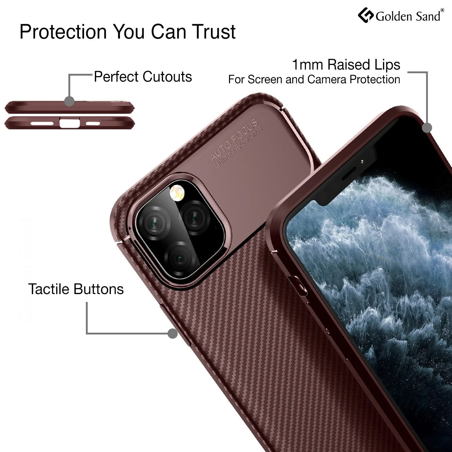 Aramid Fibre Series Shockproof Armor Back Cover for Apple iPhone 11 Pro Max 6.5 inch, Brown