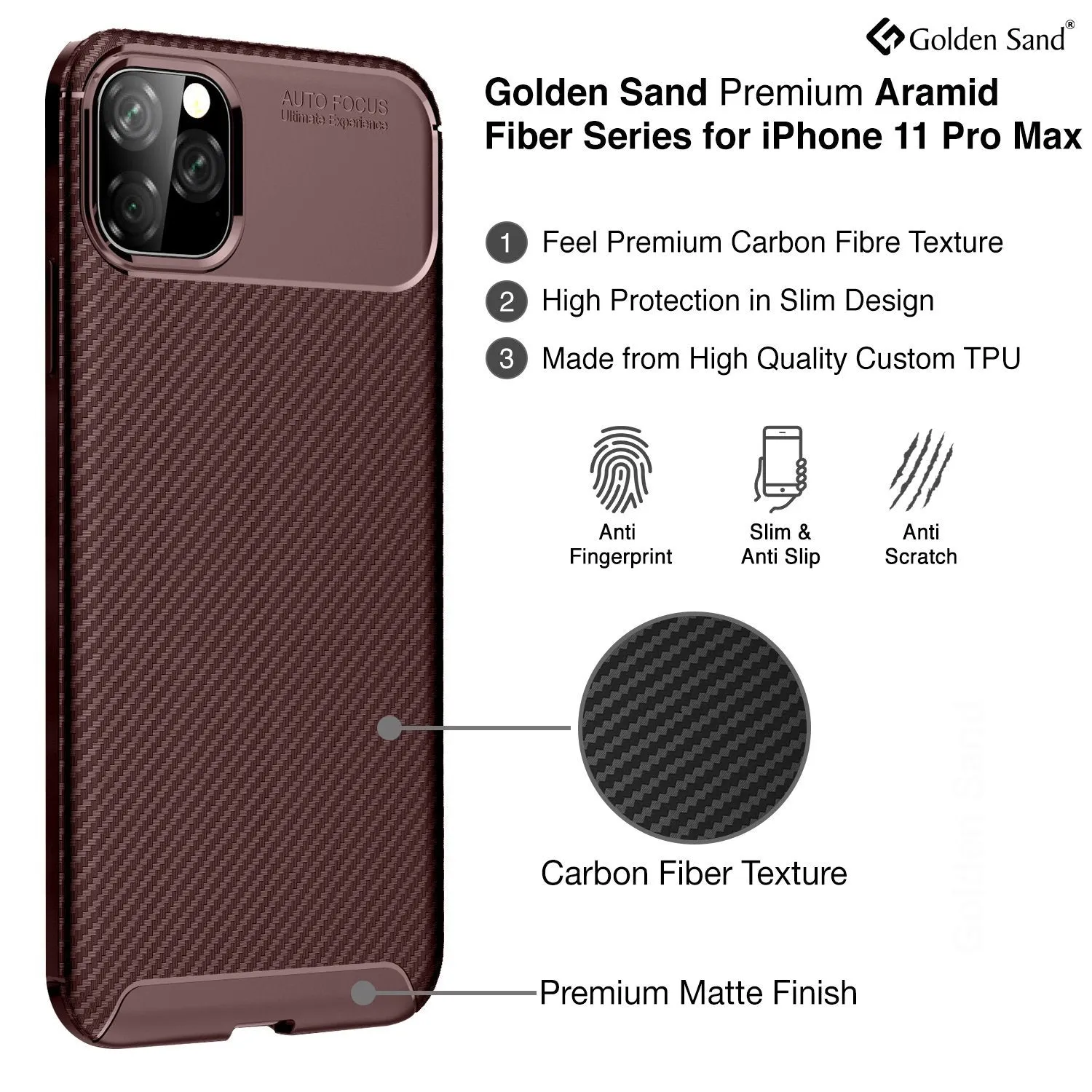 Aramid Fibre Series Shockproof Armor Back Cover for Apple iPhone 11 Pro Max 6.5 inch, Brown