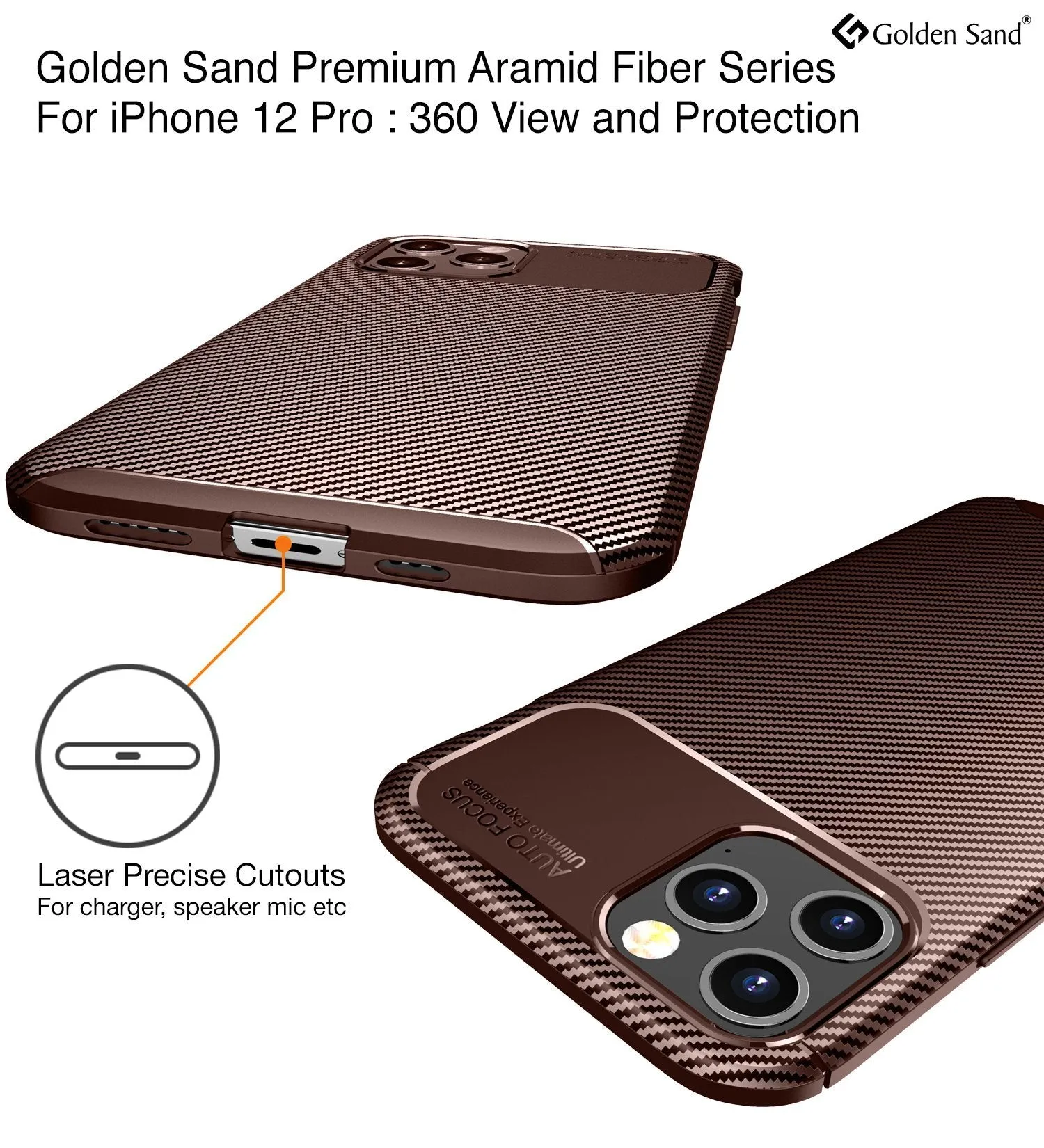 Aramid Fibre Series Shockproof Armor Back Cover for Apple iPhone 12 Pro, Brown