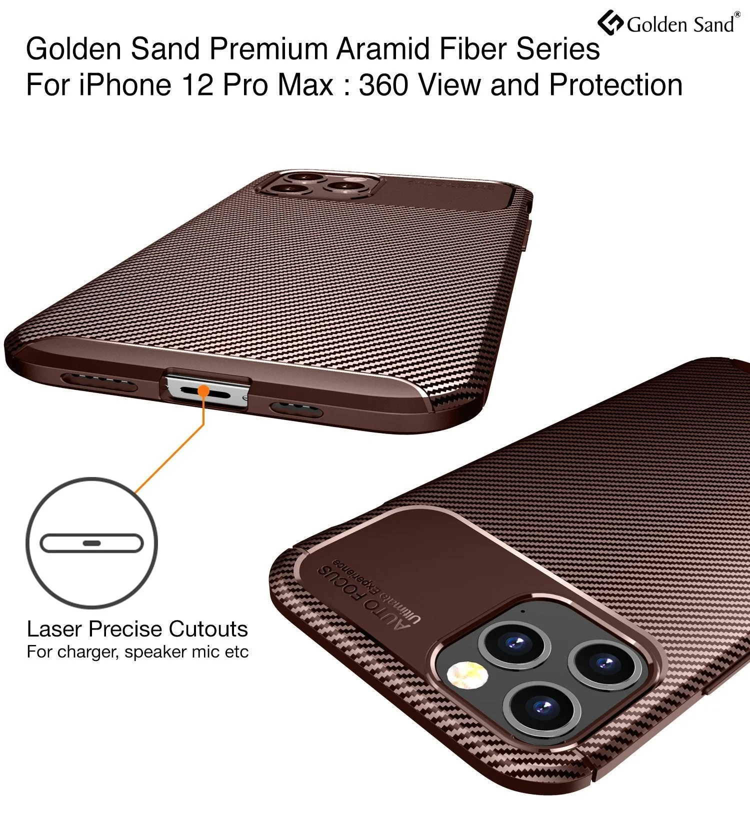 Aramid Fibre Series Shockproof Armor Back Cover for Apple iPhone 12 Pro Max, Brown