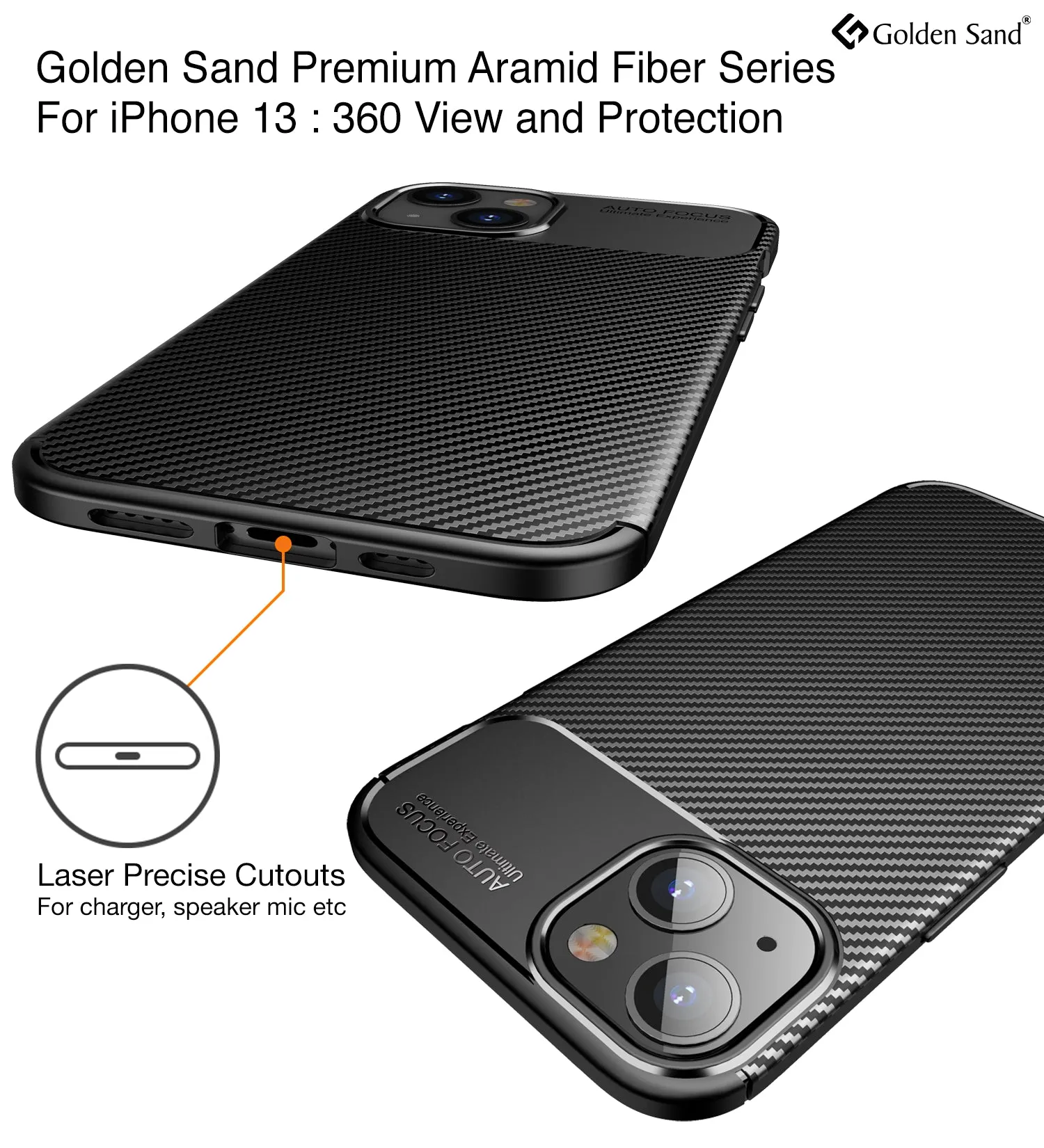 Aramid Fibre Series Shockproof Armor Back Cover for Apple iPhone 13, 6.1 inch, Black