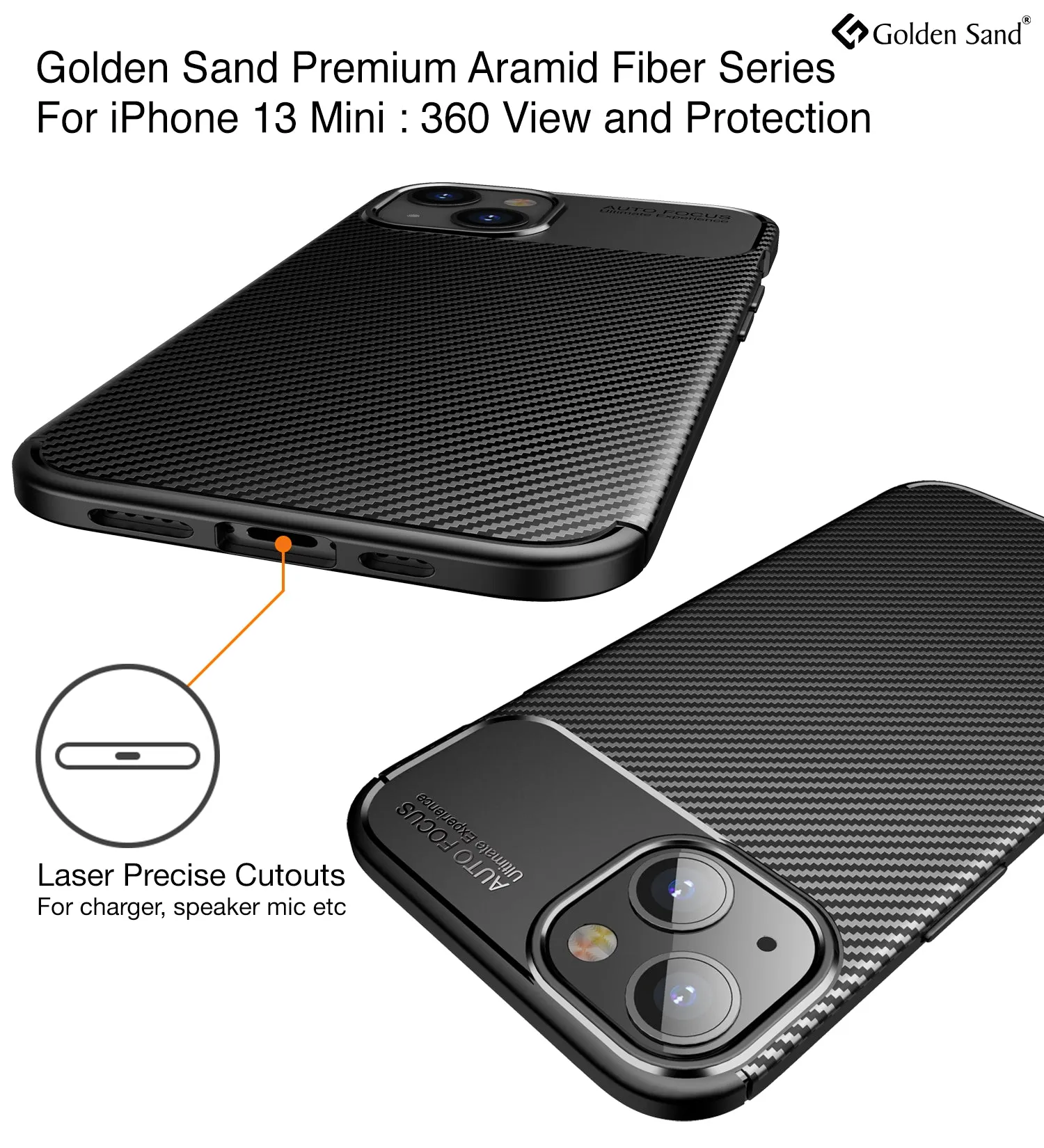 Aramid Fibre Series Shockproof Armor Back Cover for Apple iPhone 13 Mini, 5.4 inch, Black