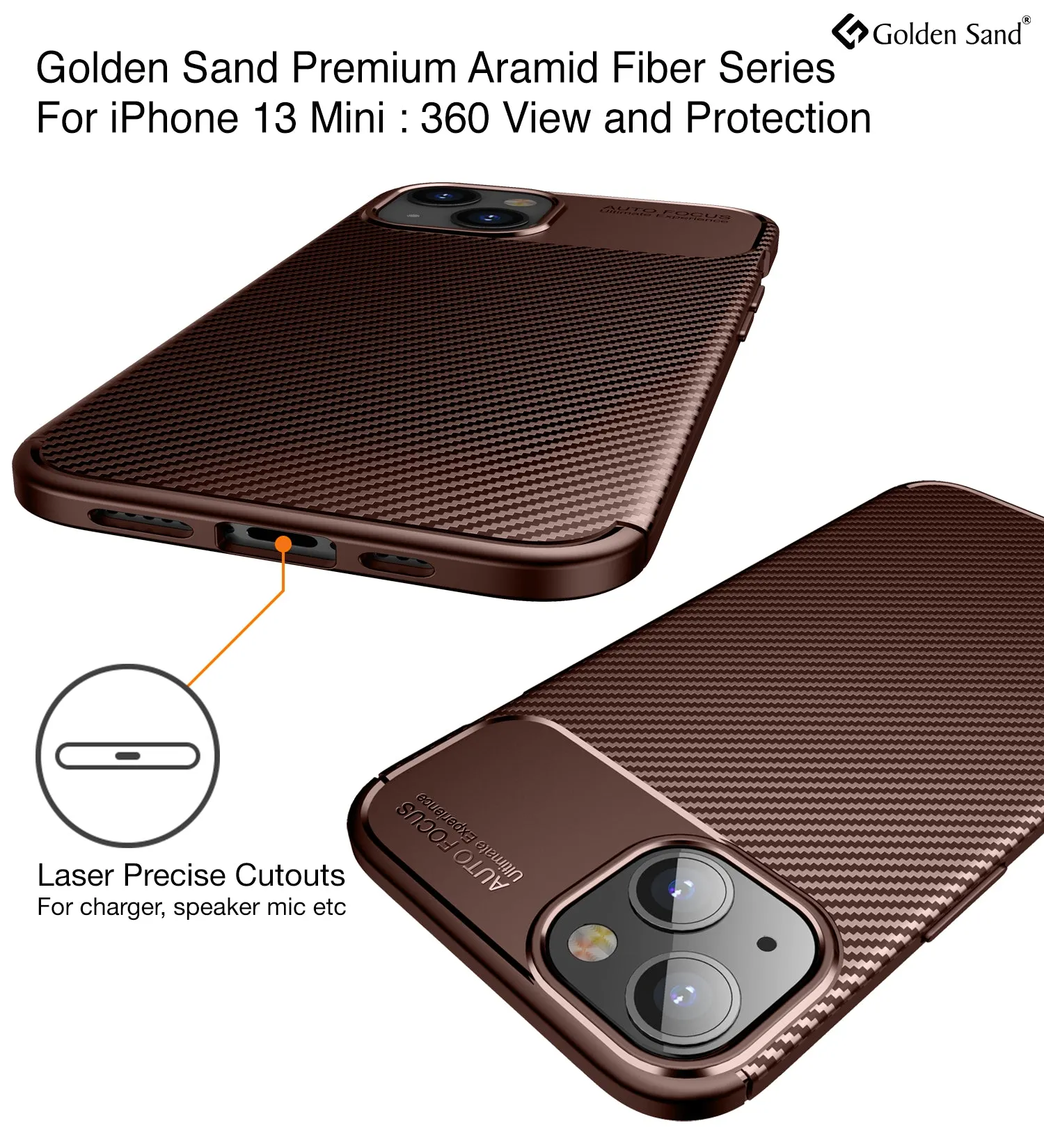 Aramid Fibre Series Shockproof Armor Back Cover for Apple iPhone 13 Mini, 5.4 inch, Brown