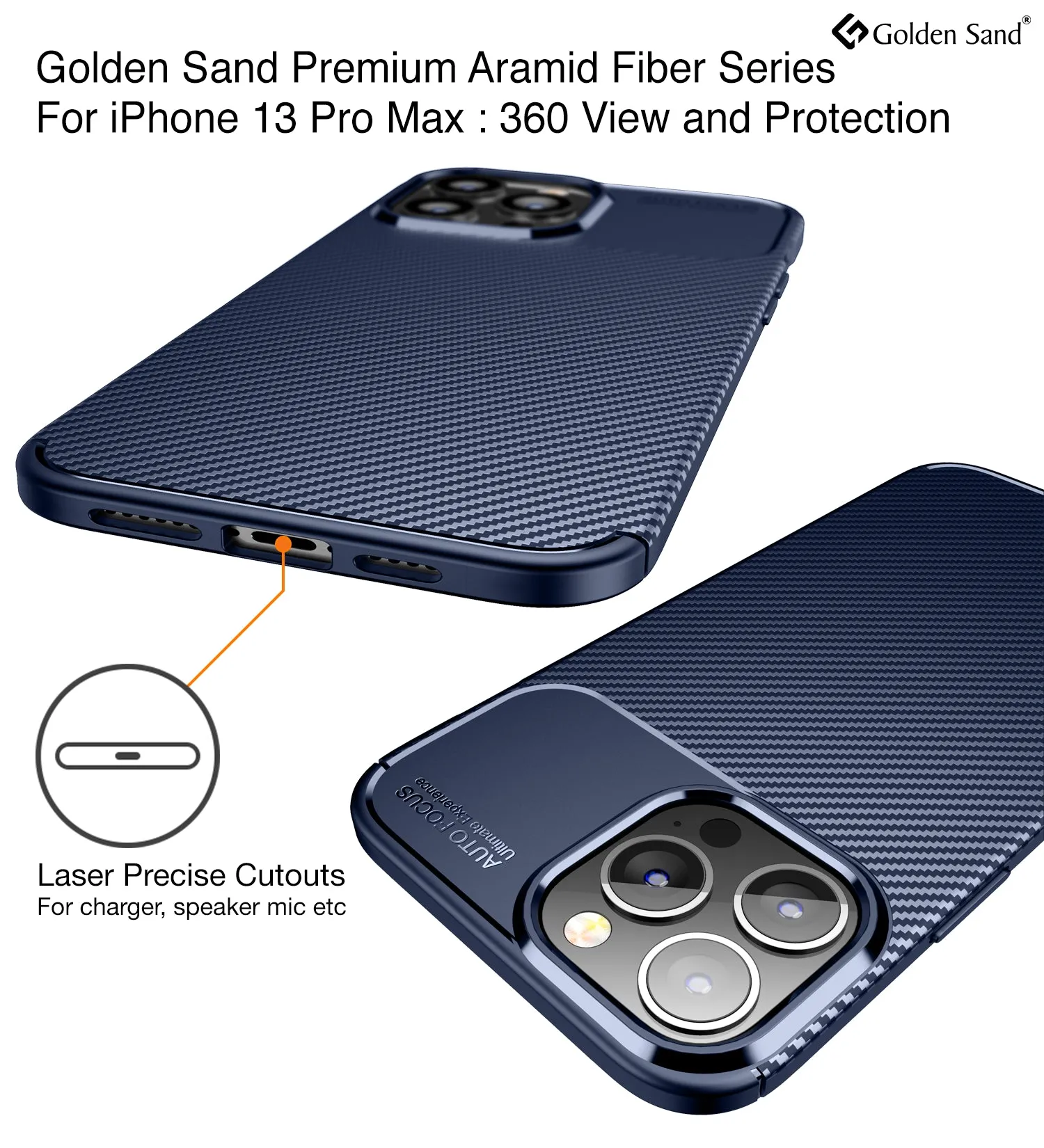 Aramid Fibre Series Shockproof Armor Back Cover for Apple iPhone 13 Pro Max, 6.7 inch, Blue