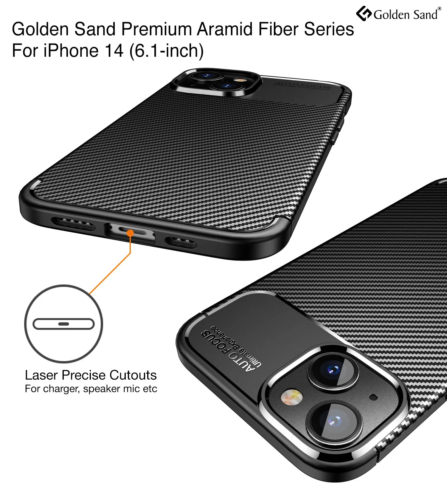 Aramid Fibre Series Shockproof Armor Back Cover for Apple iPhone 14, 6.1 inch, Black