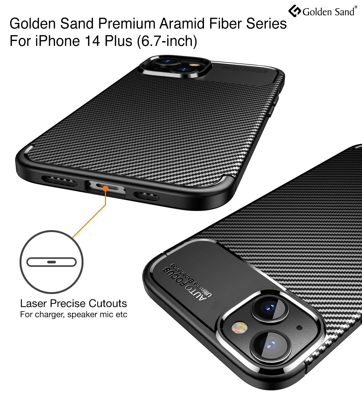 Aramid Fibre Series Shockproof Armor Back Cover for Apple iPhone 14 Plus, 6.7 inch, Black