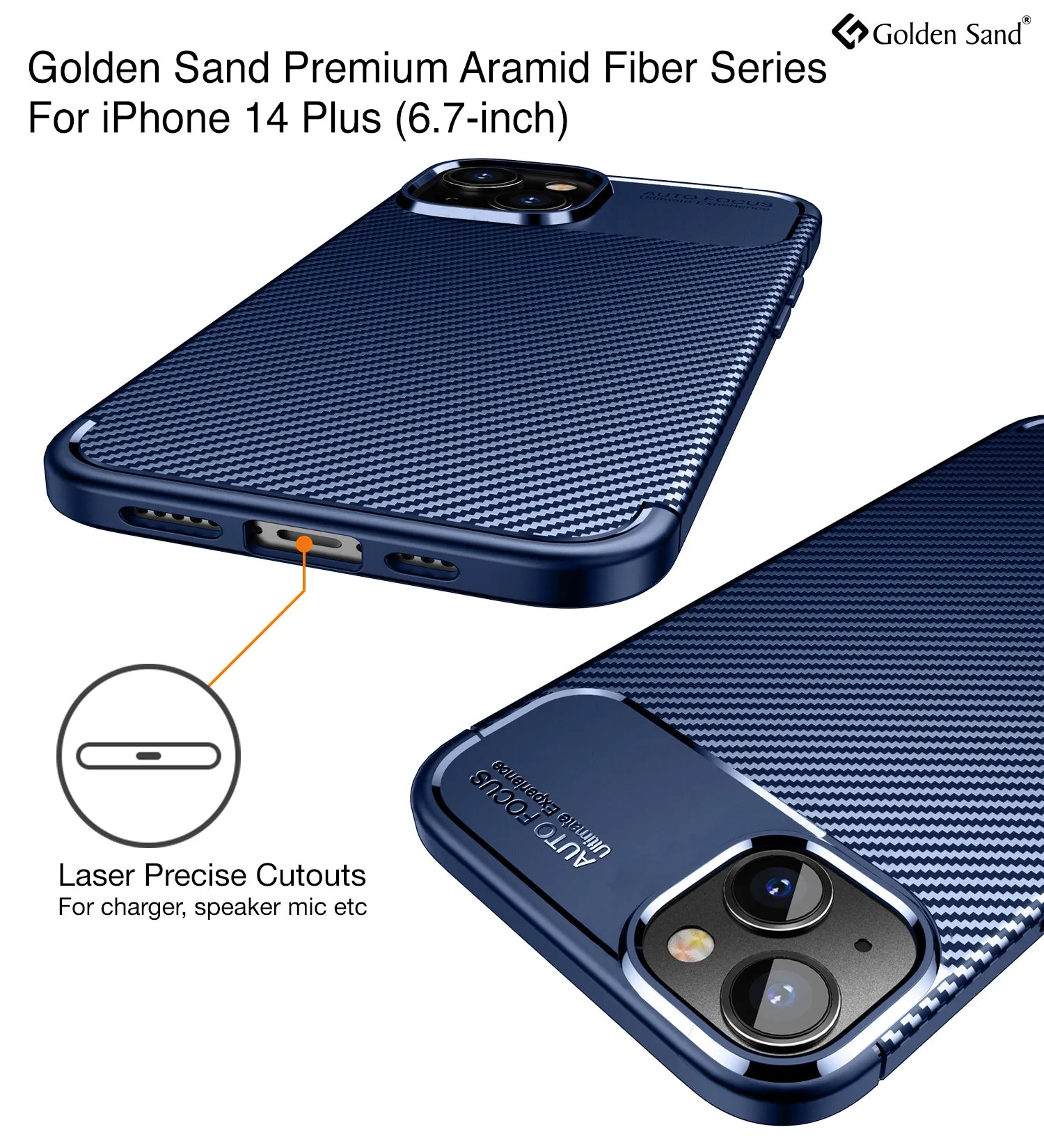 Aramid Fibre Series Shockproof Armor Back Cover for Apple iPhone 14 Plus, 6.7 inch, Blue