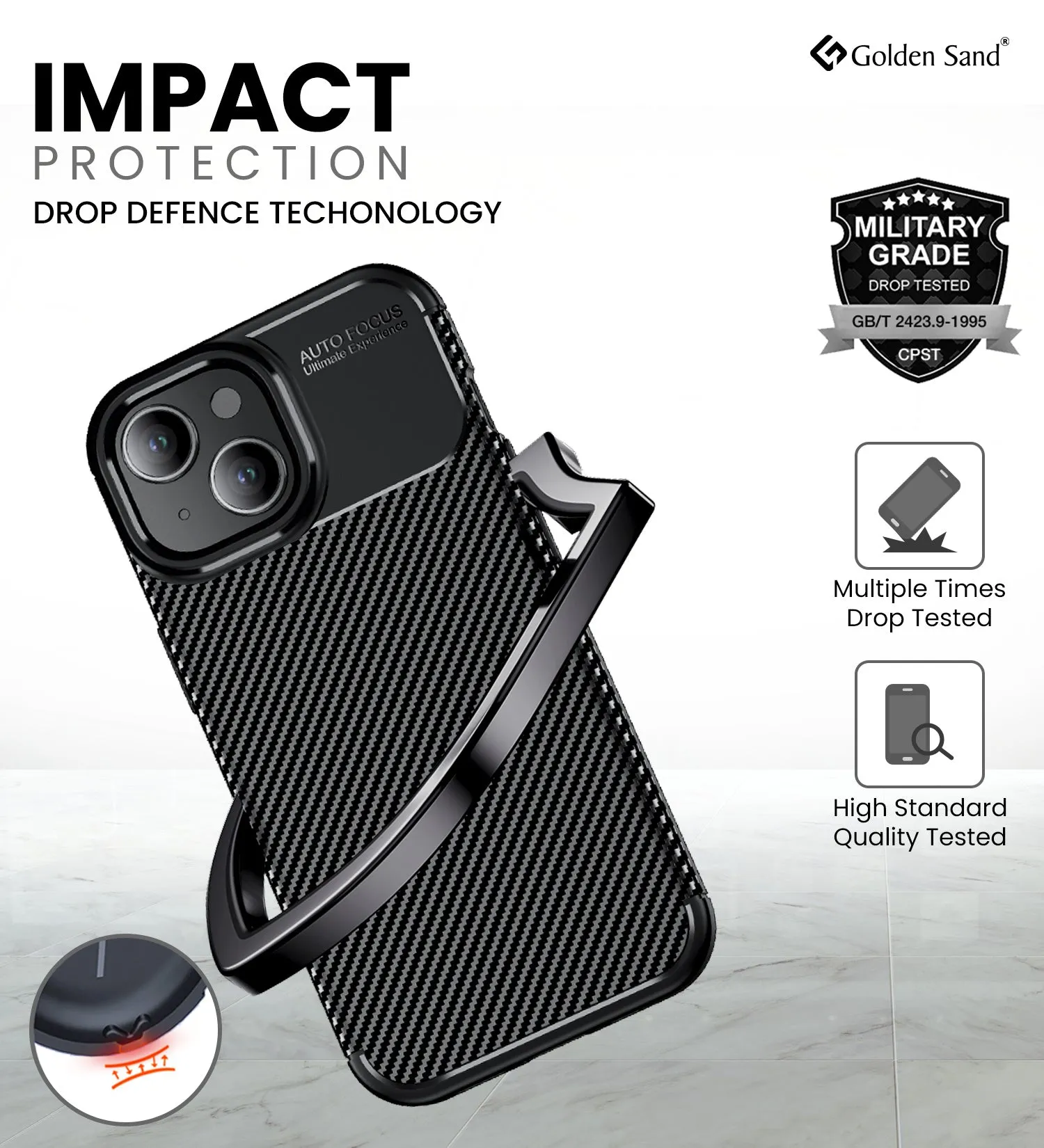 Aramid Fibre Series Shockproof Armor Back Cover for Apple iPhone 15, 6.1 inch, Black