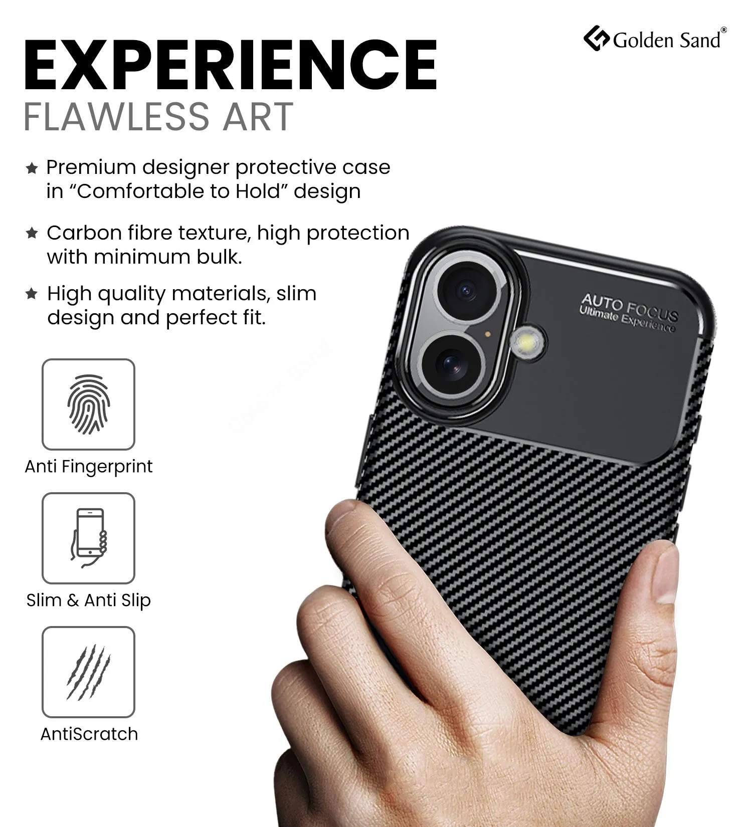 Aramid Fibre Series Shockproof Armor Back Cover for Apple iPhone 16, 6.1 inch, Black