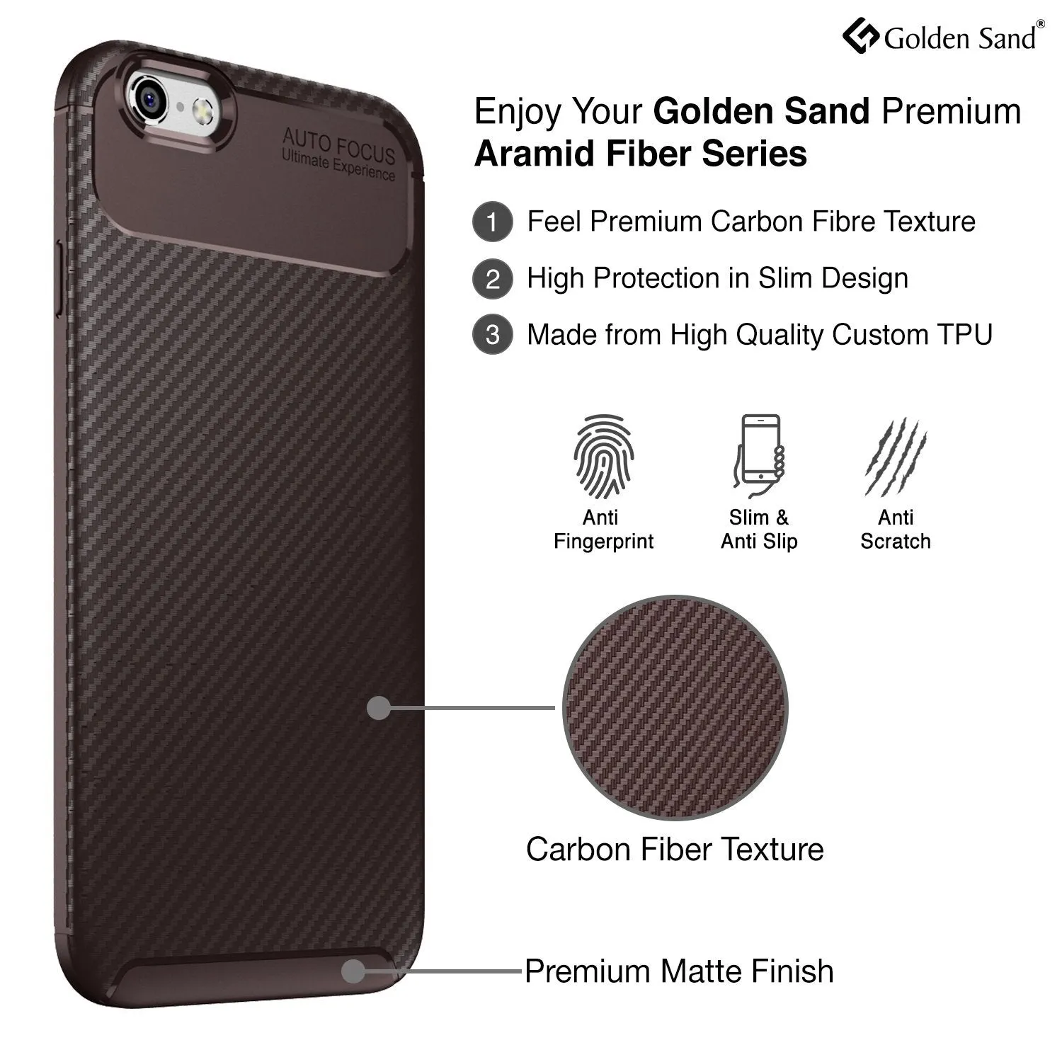 Aramid Fibre Series Shockproof Armor Back Cover for Apple iPhone 6,6s 4.7 inch, Brown