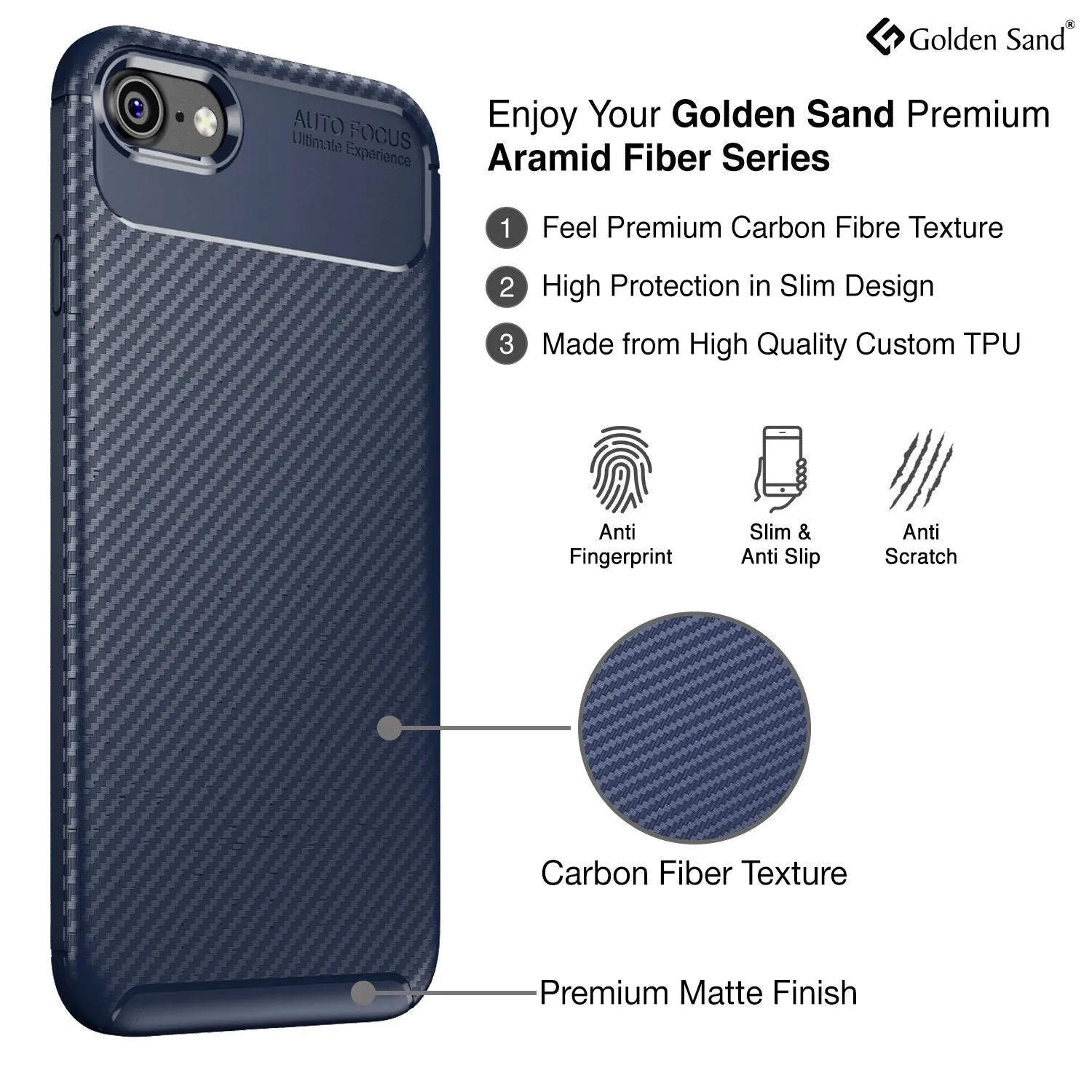 Aramid Fibre Series Shockproof Armor Back Cover for Apple iPhone SE 3, Apple iPhone 7, 8, SE 2020 4.7 inch, Blue