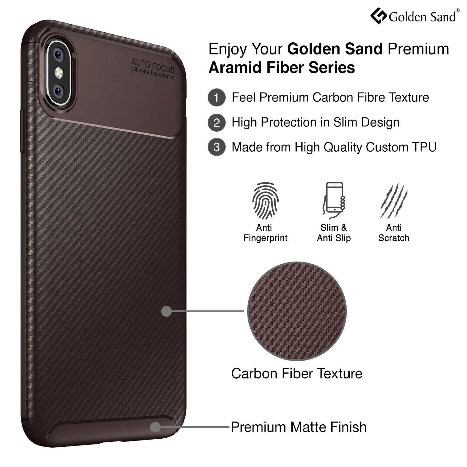 Aramid Fibre Series Shockproof Armor Back Cover for Apple iPhone XS Max 6.5 inch, Brown