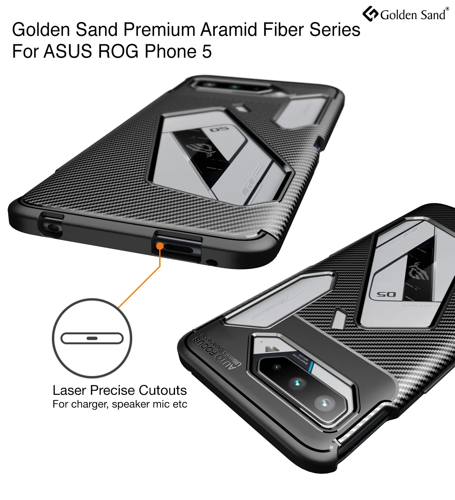 Aramid Fibre Series Shockproof Armor Back Cover for Asus ROG Phone 5, Phone 5s, Phone 5s Pro, Phone 5 Pro, Phone 5 Ultimate, 6.78 inch, Phantom Black