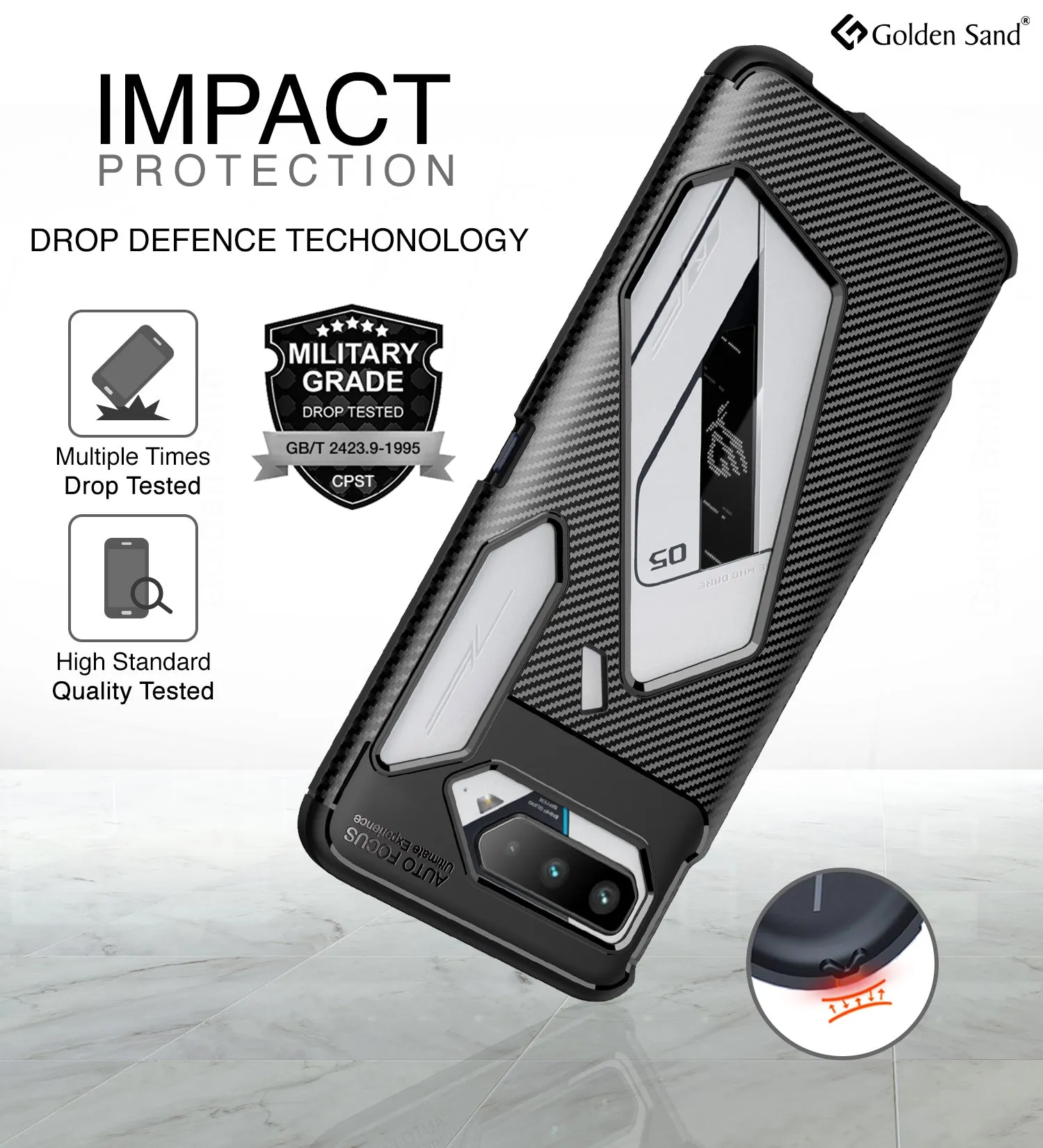 Aramid Fibre Series Shockproof Armor Back Cover for Asus ROG Phone 5, Phone 5s, Phone 5s Pro, Phone 5 Pro, Phone 5 Ultimate, 6.78 inch, Phantom Black