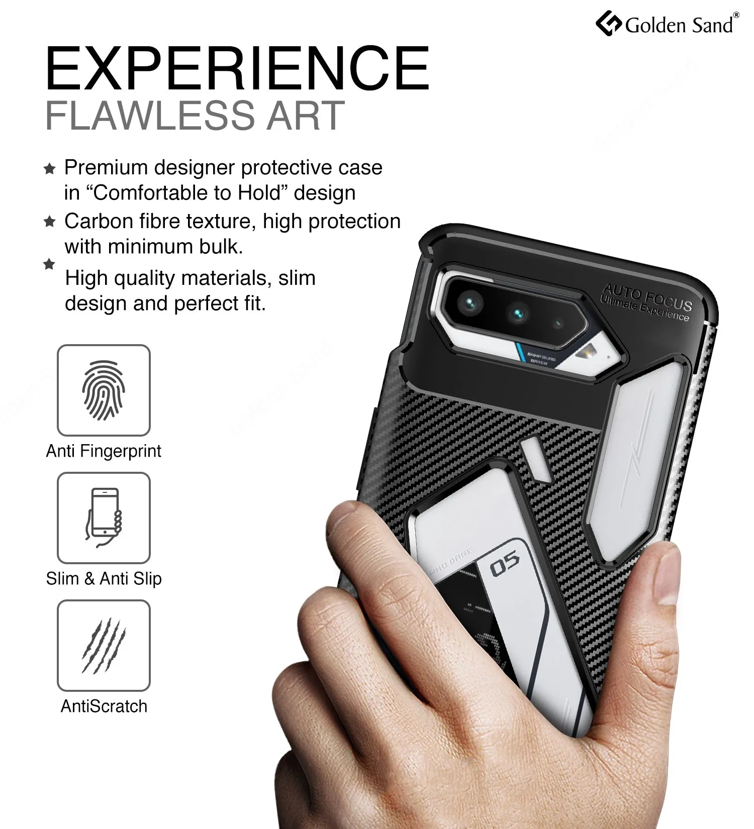 Aramid Fibre Series Shockproof Armor Back Cover for Asus ROG Phone 5, Phone 5s, Phone 5s Pro, Phone 5 Pro, Phone 5 Ultimate, 6.78 inch, Phantom Black