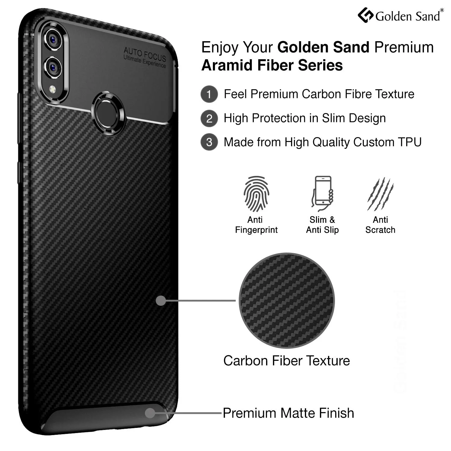 Aramid Fibre Series Shockproof Armor Back Cover for Honor 8X, 6.5 inch, Black