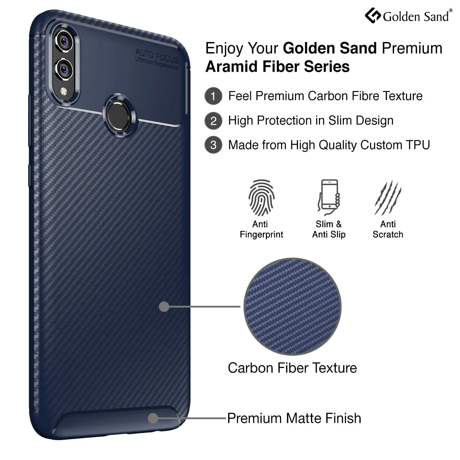 Aramid Fibre Series Shockproof Armor Back Cover for Honor 8X, 6.5 inch, Blue